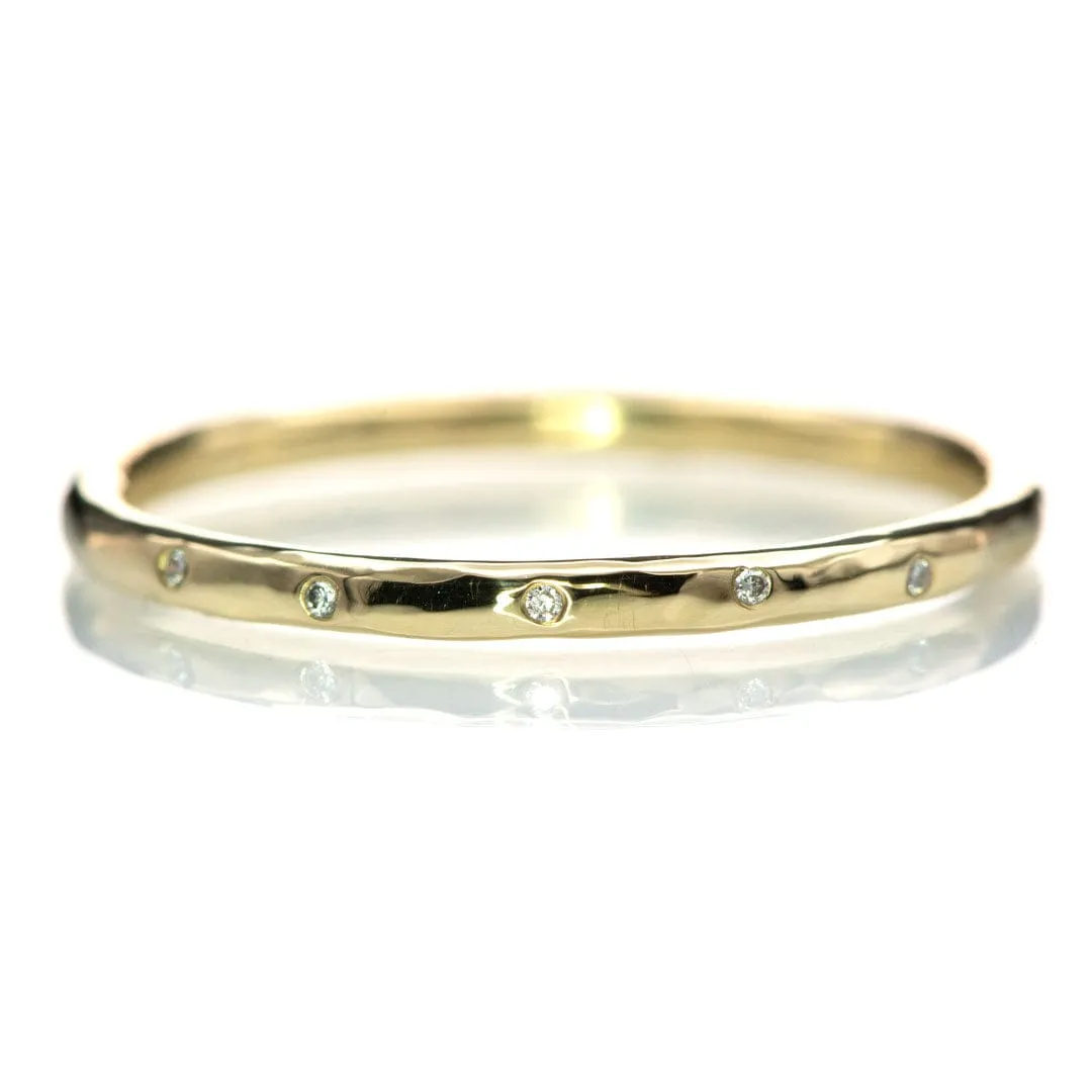 Thin Diamond Wedding Ring Skinny Hammered Texture Wedding Band