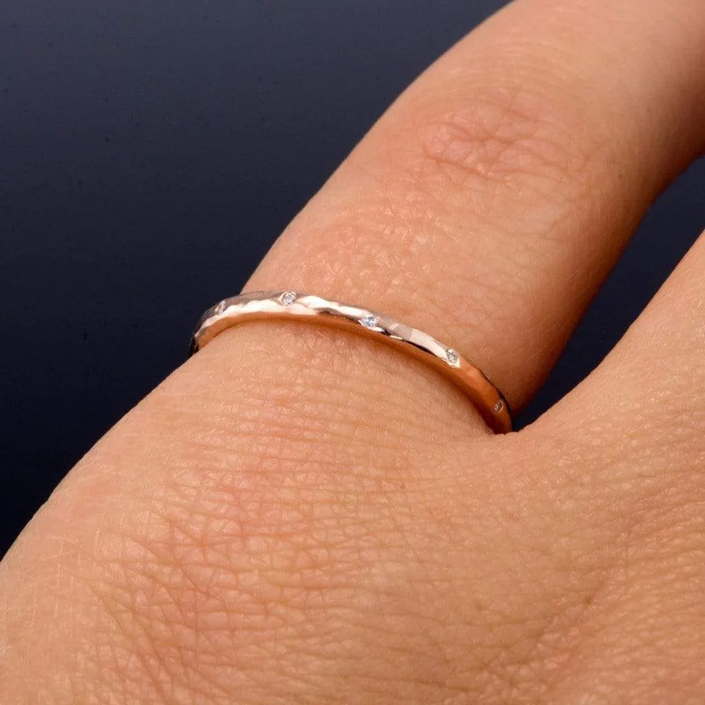 Thin Diamond Wedding Ring Skinny Hammered Texture Wedding Band