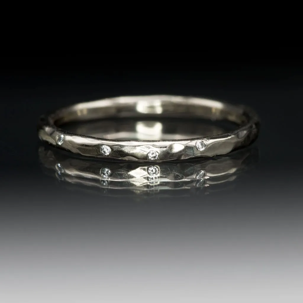 Thin Diamond Wedding Ring Skinny Hammered Texture Wedding Band