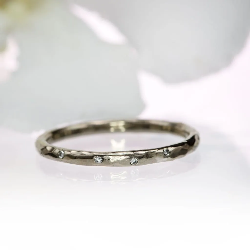 Thin Diamond Wedding Ring Skinny Hammered Texture Wedding Band