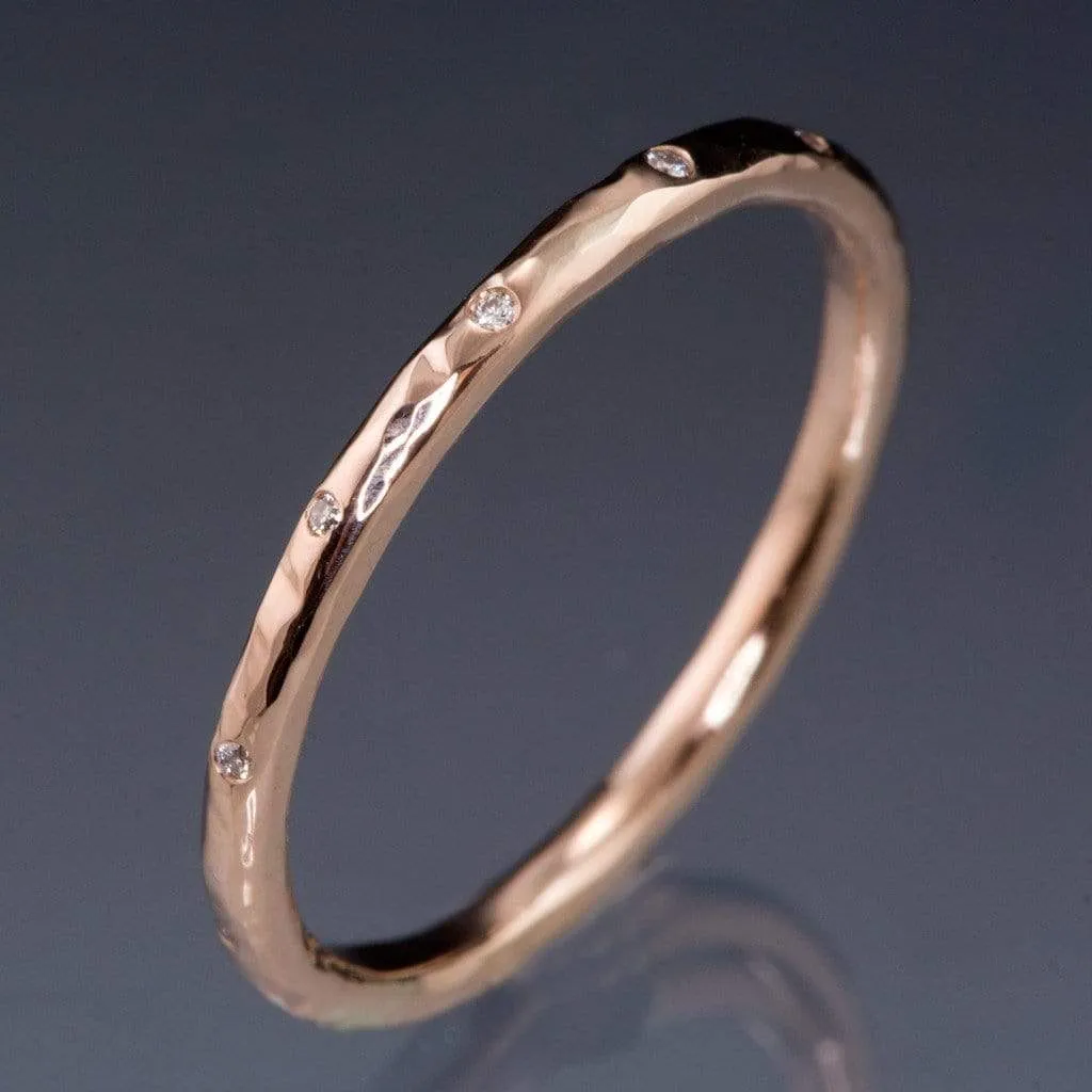 Thin Diamond Wedding Ring Skinny Hammered Texture Wedding Band