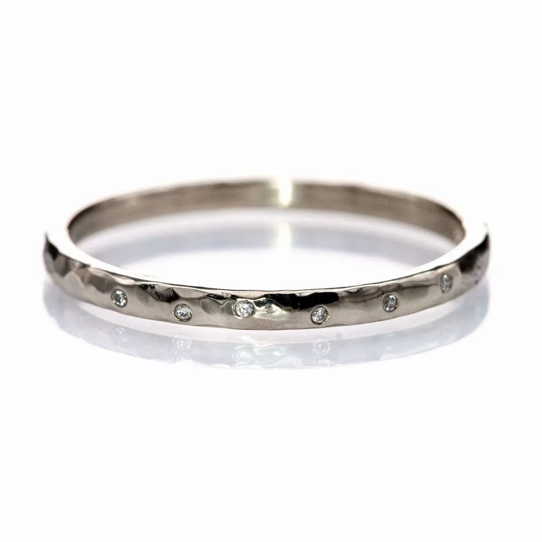 Thin Diamond Wedding Ring Skinny Hammered Texture Wedding Band