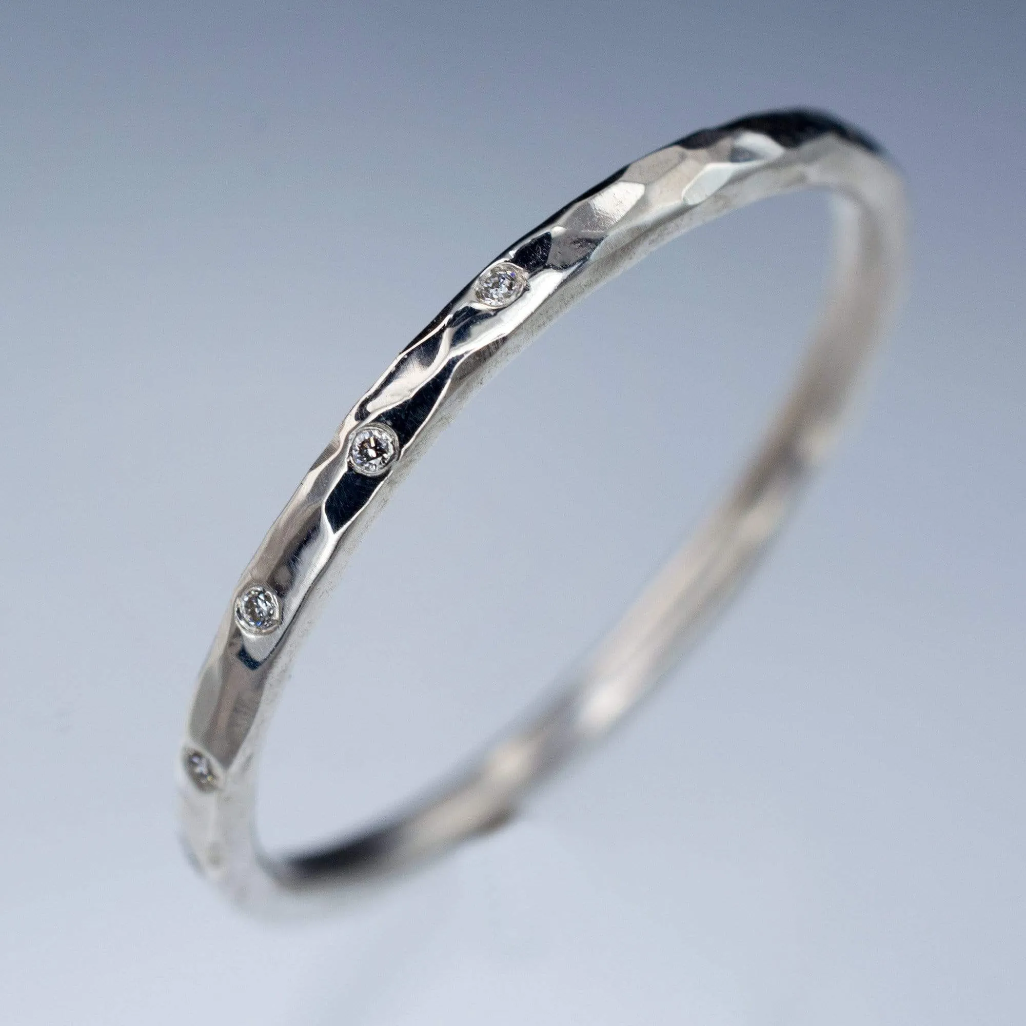 Thin Diamond Wedding Ring Skinny Hammered Texture Wedding Band