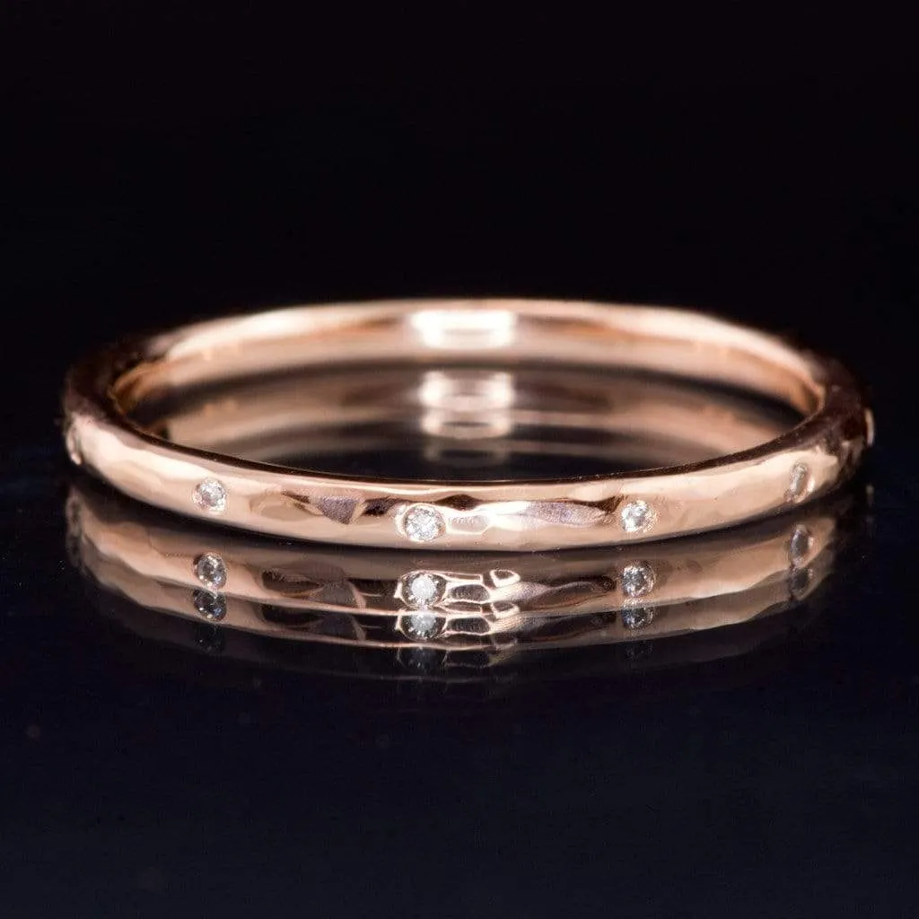 Thin Diamond Wedding Ring Skinny Hammered Texture Wedding Band