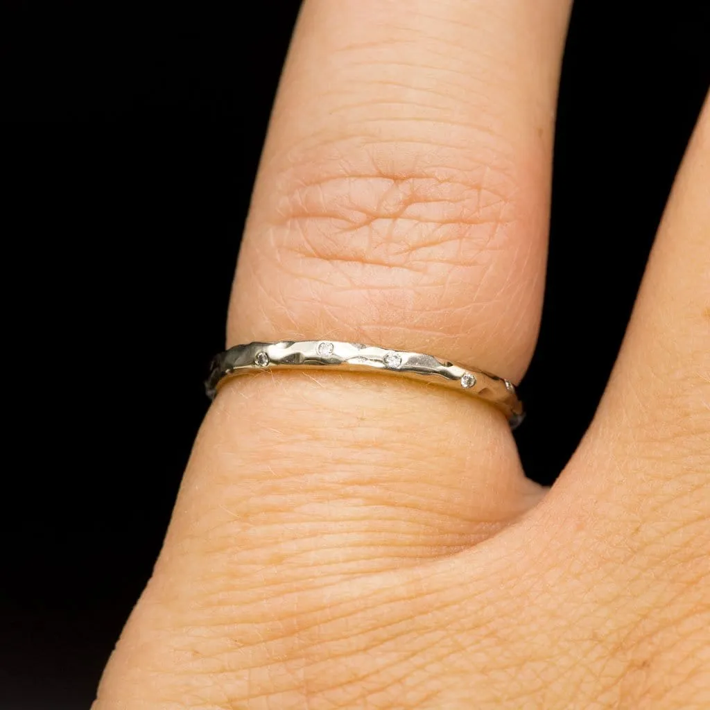 Thin Diamond Wedding Ring Skinny Hammered Texture Wedding Band