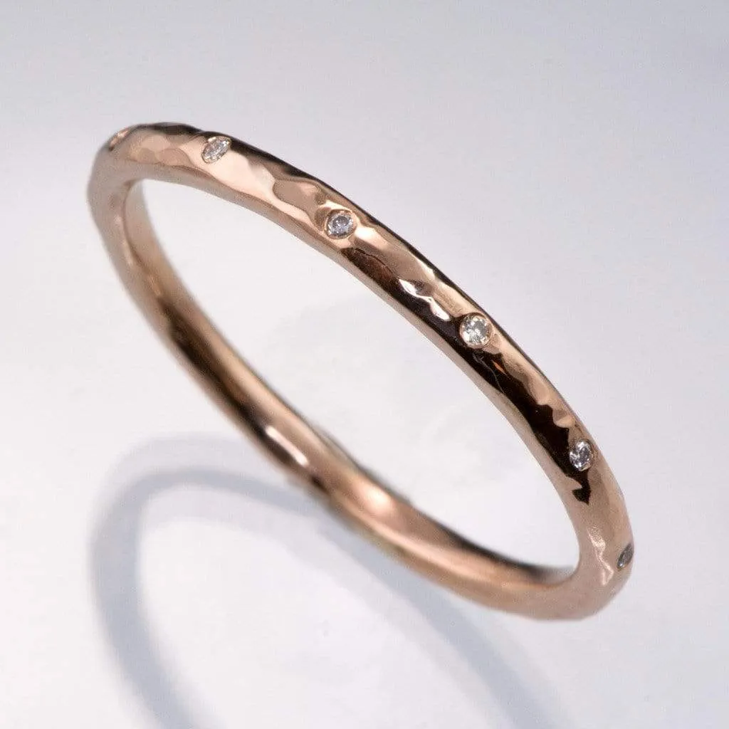 Thin Diamond Wedding Ring Skinny Hammered Texture Wedding Band