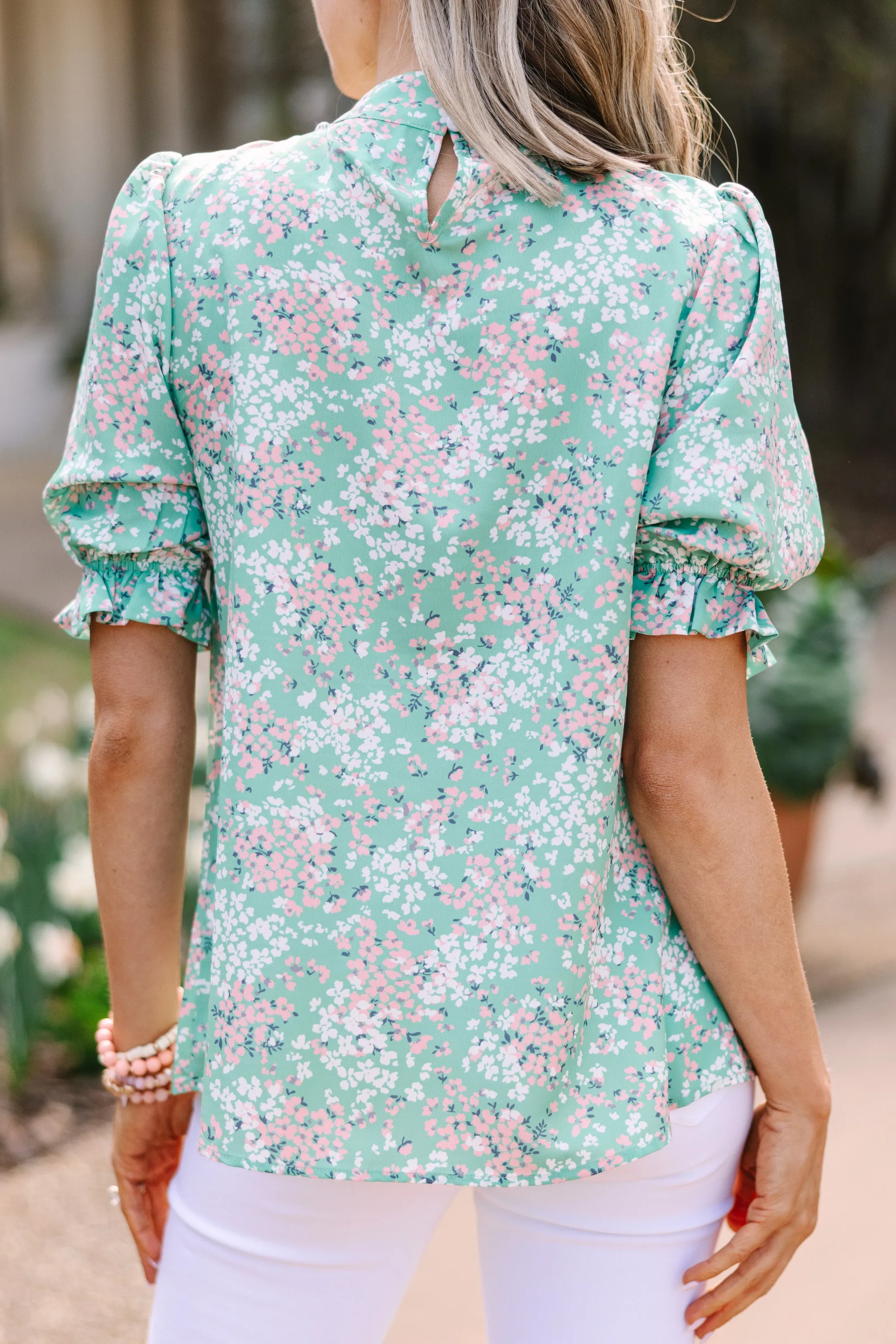 This Is The Time Green Ditsy Floral Blouse