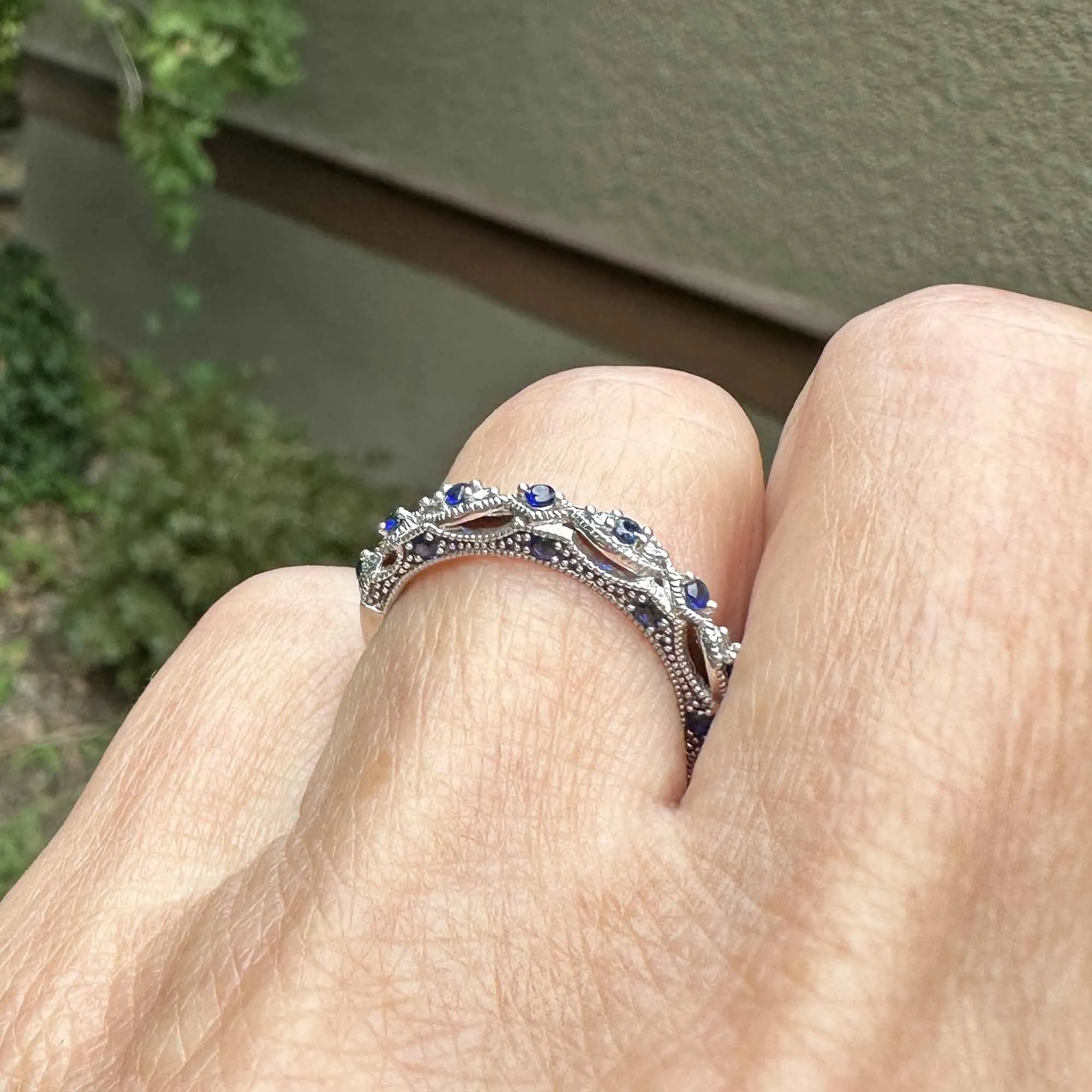 Three Sided Milgrain Border Sapphire Ring Band