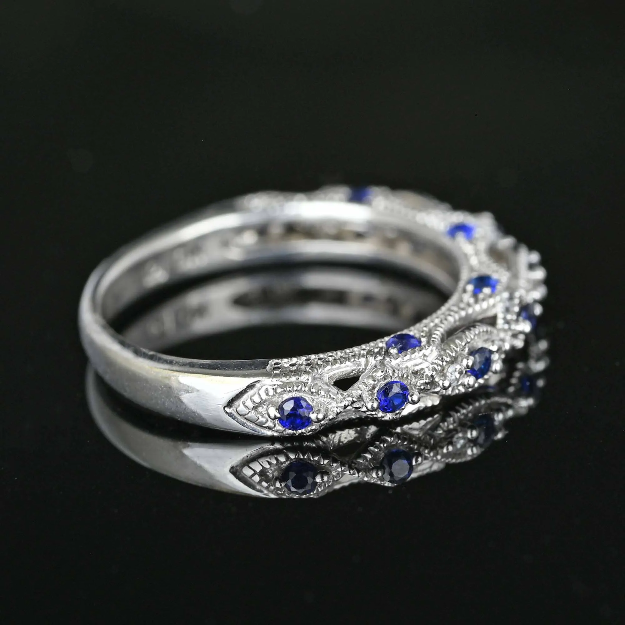 Three Sided Milgrain Border Sapphire Ring Band