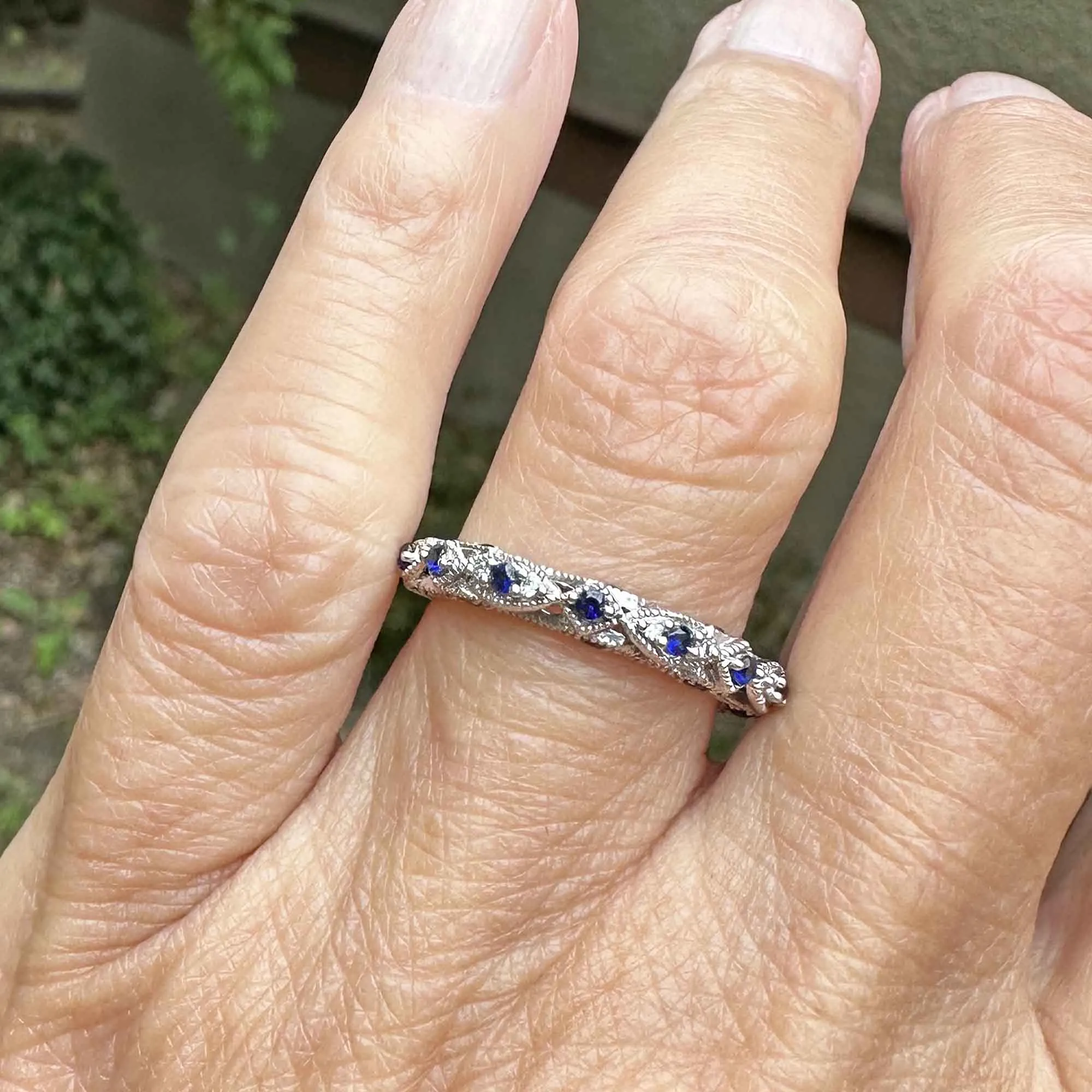 Three Sided Milgrain Border Sapphire Ring Band