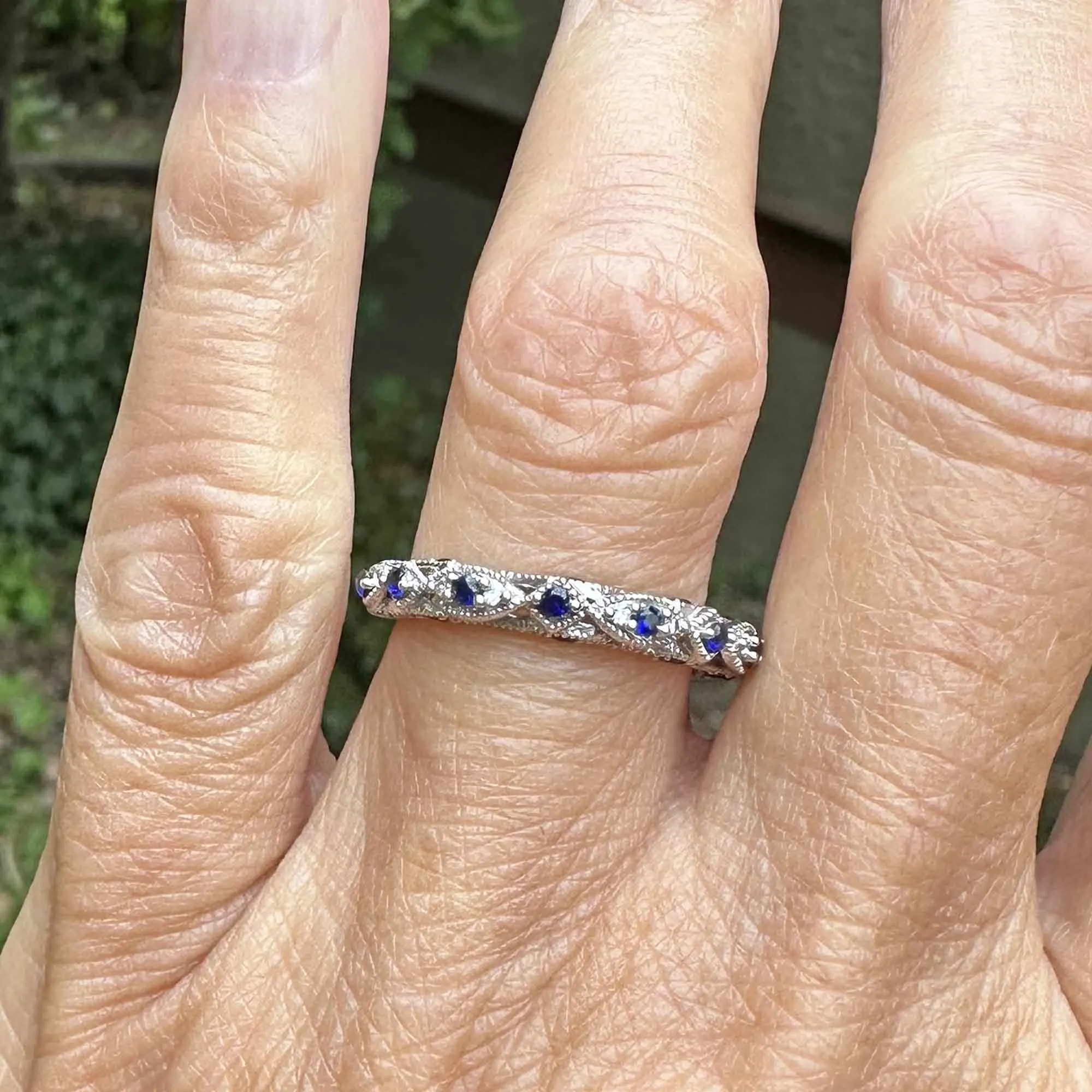 Three Sided Milgrain Border Sapphire Ring Band