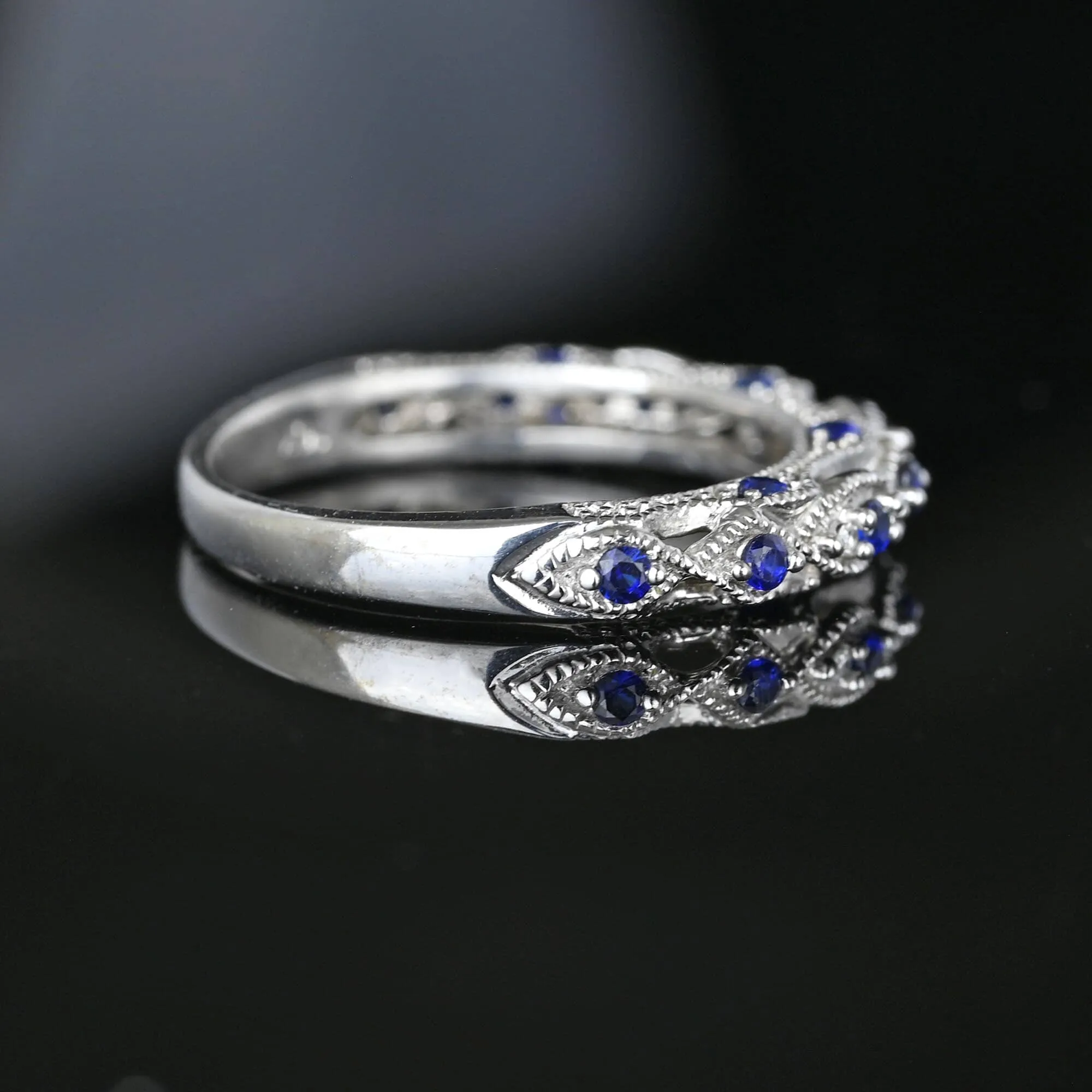 Three Sided Milgrain Border Sapphire Ring Band