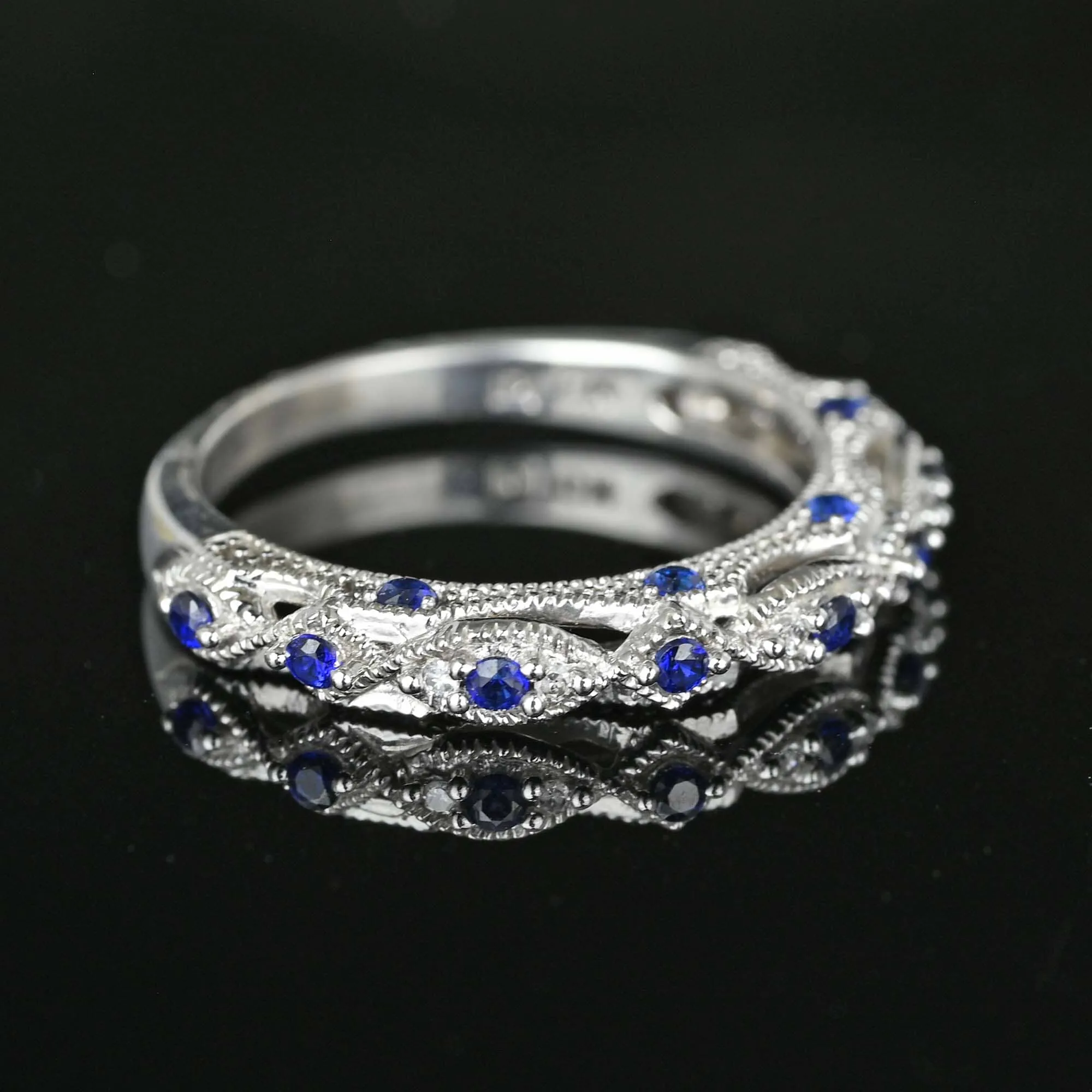 Three Sided Milgrain Border Sapphire Ring Band