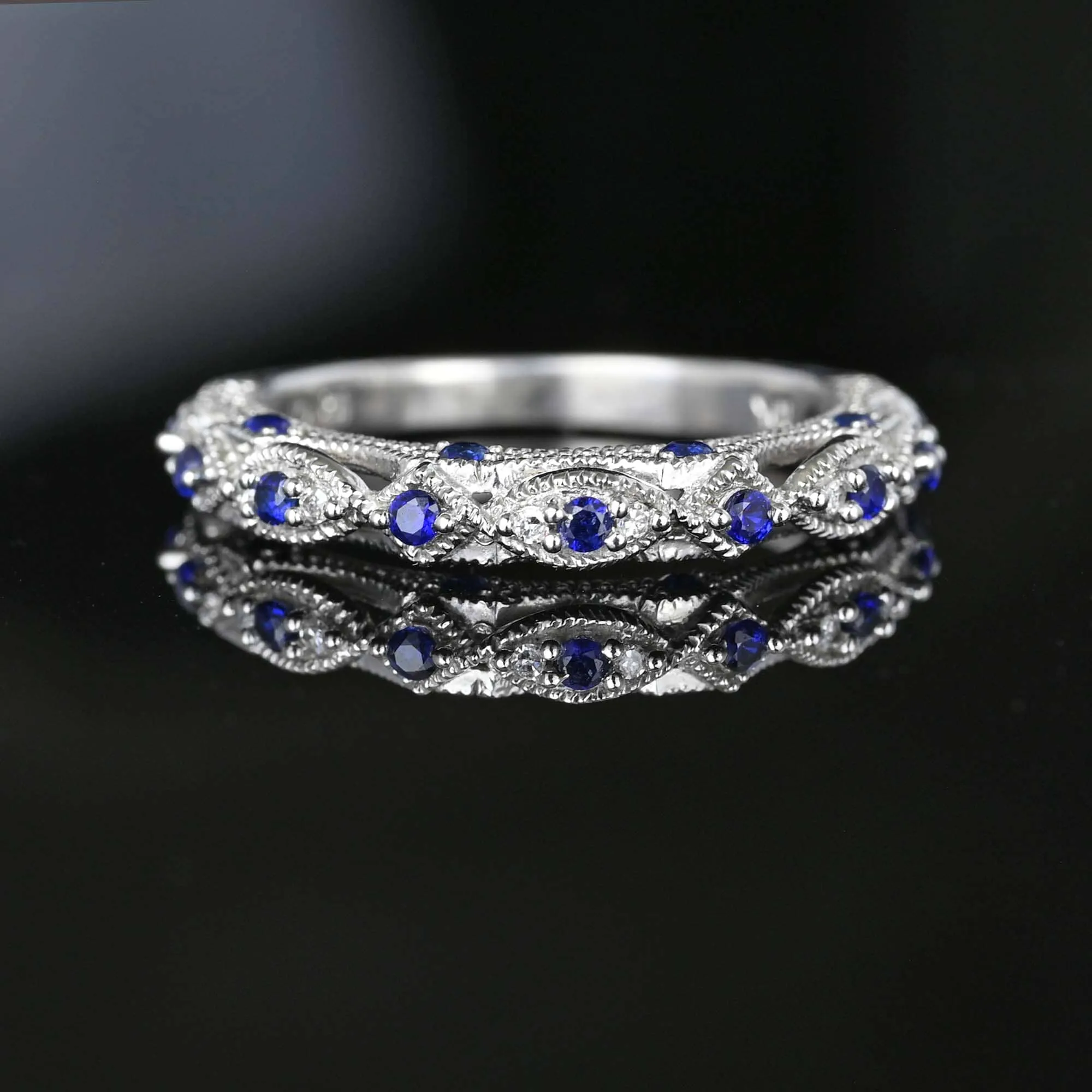 Three Sided Milgrain Border Sapphire Ring Band