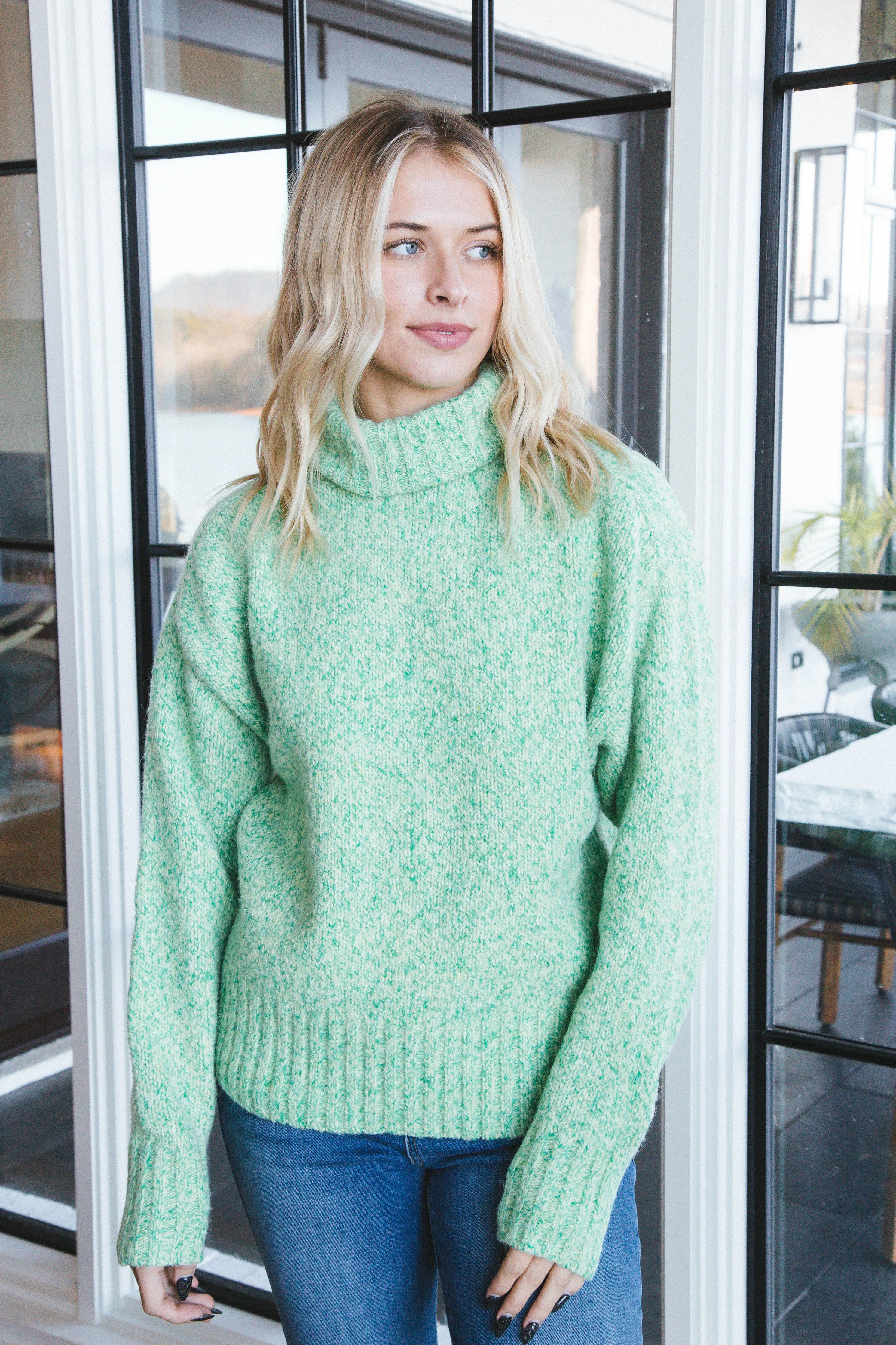 Tillie Turtleneck Sweater, Marled Green | Velvet Heart