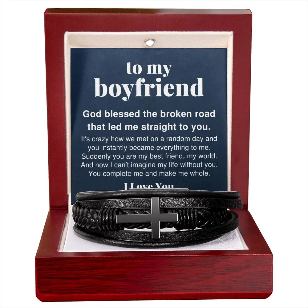 To My Boyfriend, You Complete Me Men's Cross Bracelet