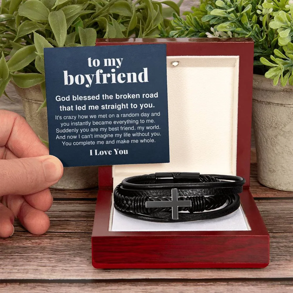 To My Boyfriend, You Complete Me Men's Cross Bracelet