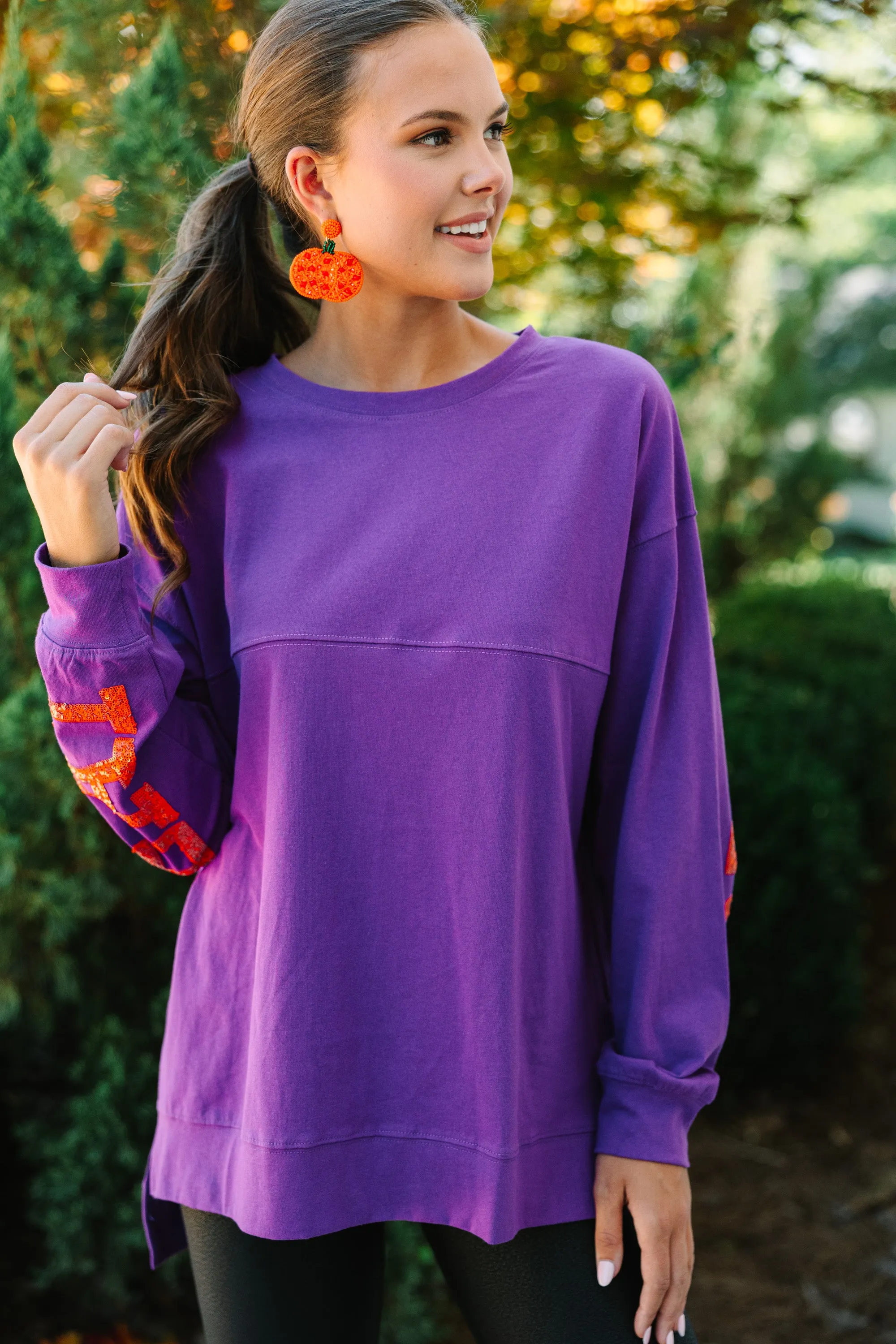 Trick Or Treat Purple Varsity Pullover