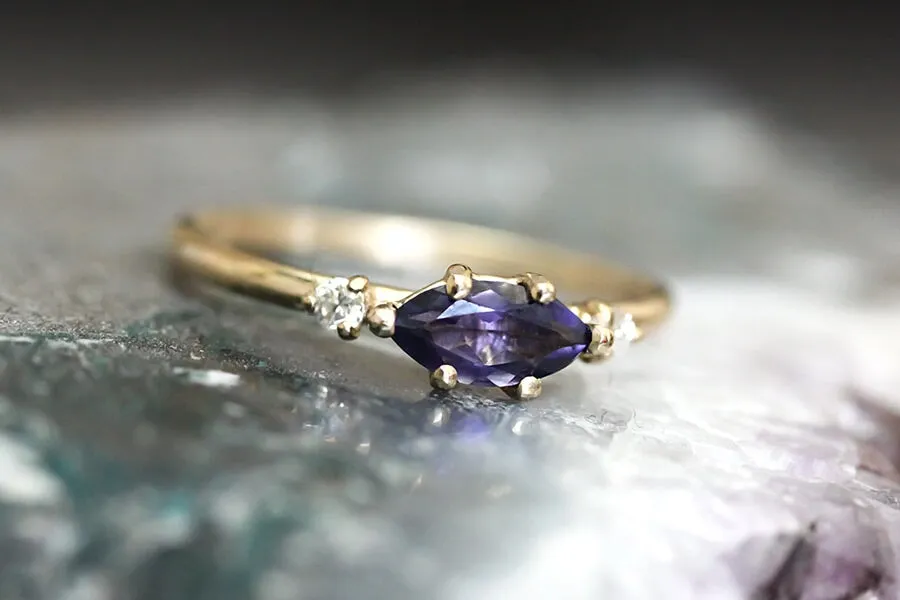 Trine Iolite   Diamond Ring