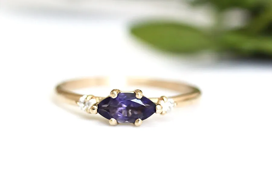 Trine Iolite   Diamond Ring