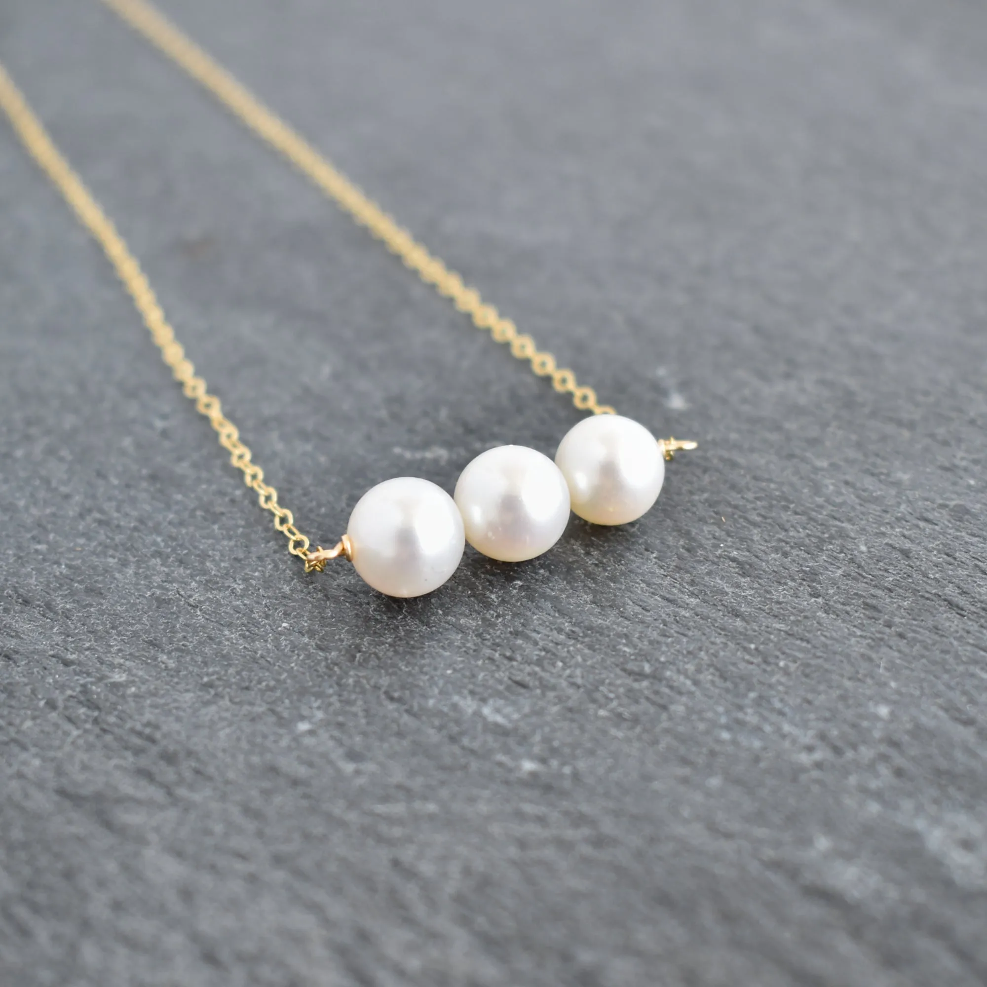 Triple 8mm White Pearl Necklace