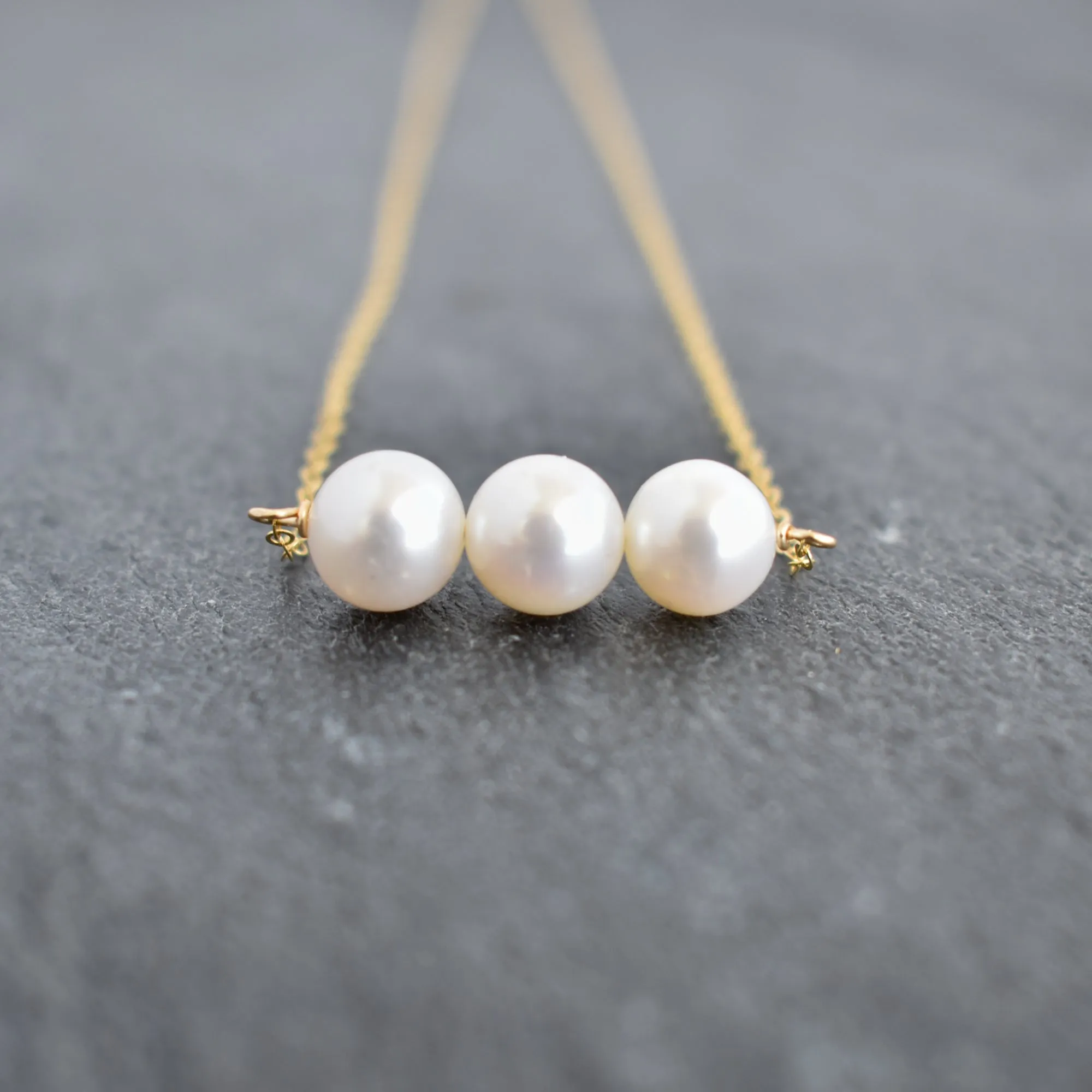 Triple 8mm White Pearl Necklace