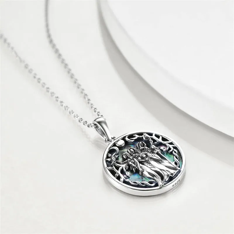 Triple Moon Goddess Necklace Sterling Silver Pagan Wiccan Magic Amulet Tree of Life Jewelry for Women Men