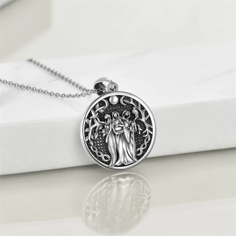 Triple Moon Goddess Necklace Sterling Silver Pagan Wiccan Magic Amulet Tree of Life Jewelry for Women Men