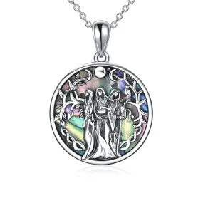 Triple Moon Goddess Necklace Sterling Silver Pagan Wiccan Magic Amulet Tree of Life Jewelry for Women Men