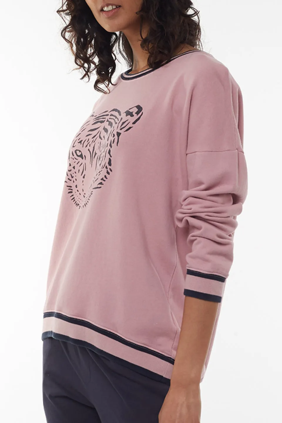 Trixie Tiger Print Pink Crew