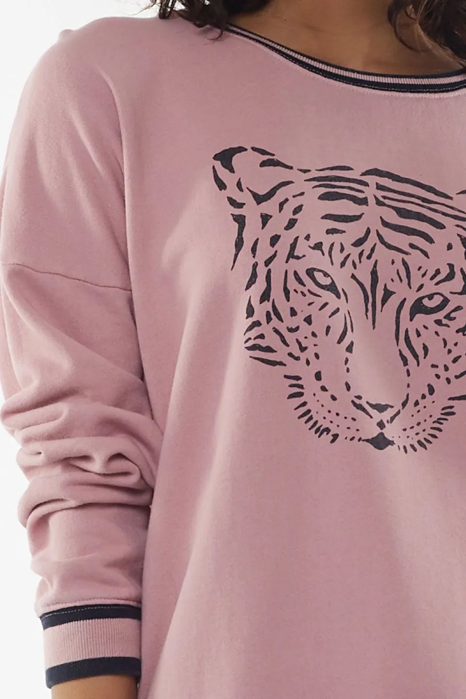 Trixie Tiger Print Pink Crew