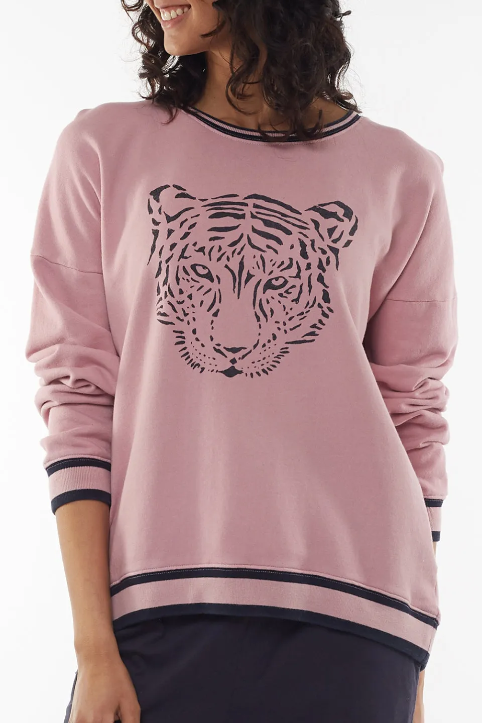 Trixie Tiger Print Pink Crew