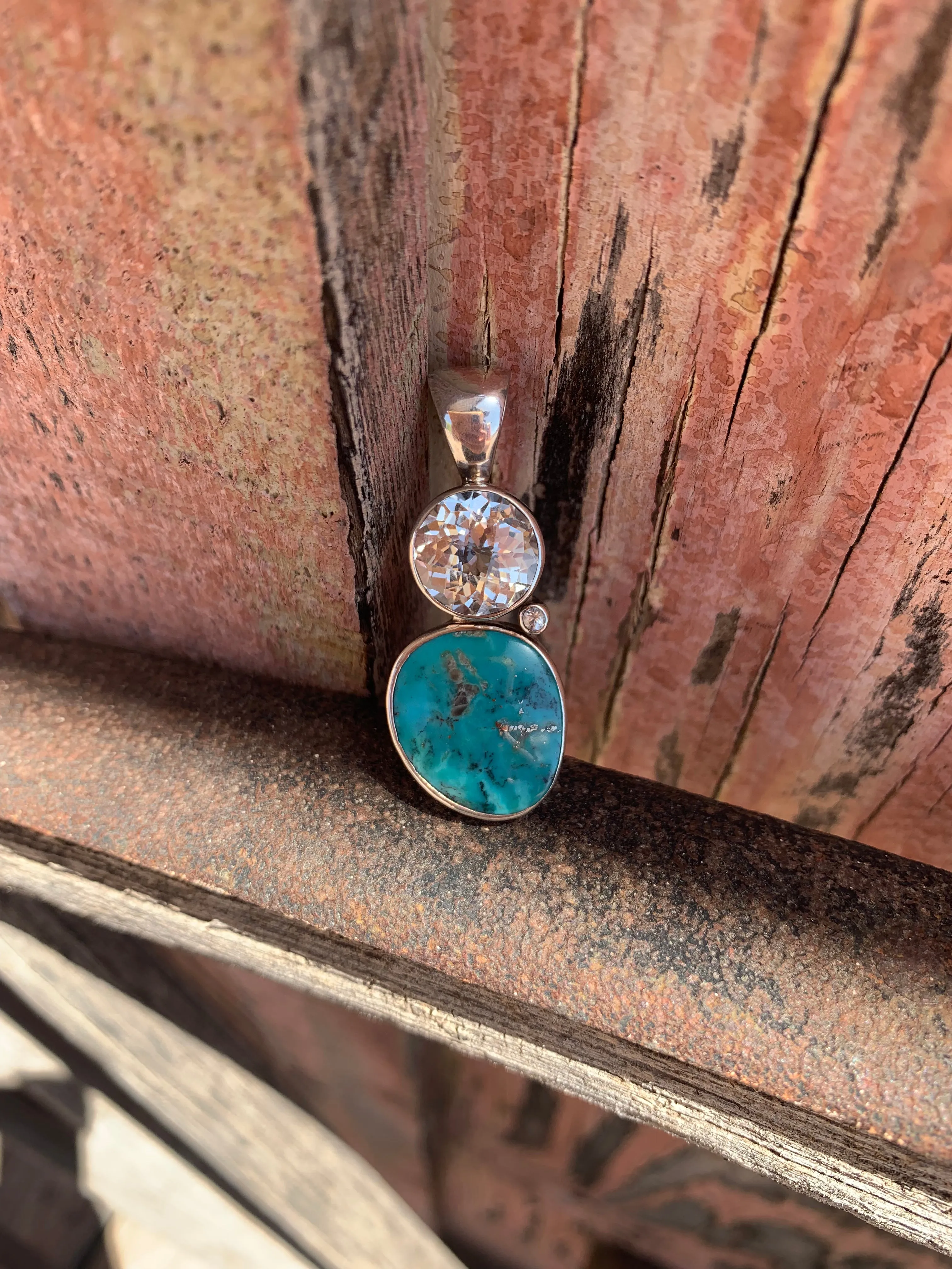 Turquoise and White Topaz pendant