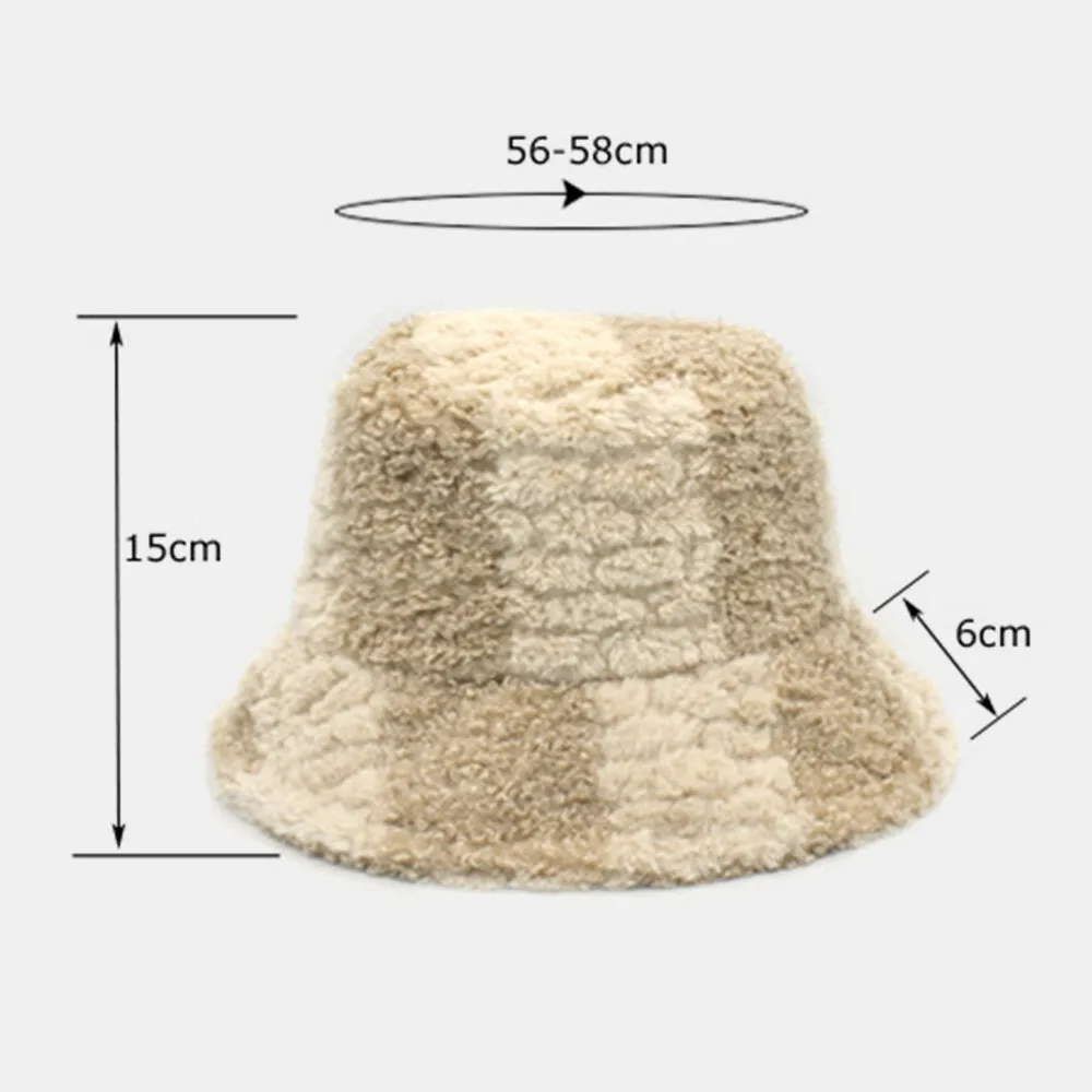 Unisex Lamb Hair Contrast Color Casual Warm Couple Hat Bucket Hat