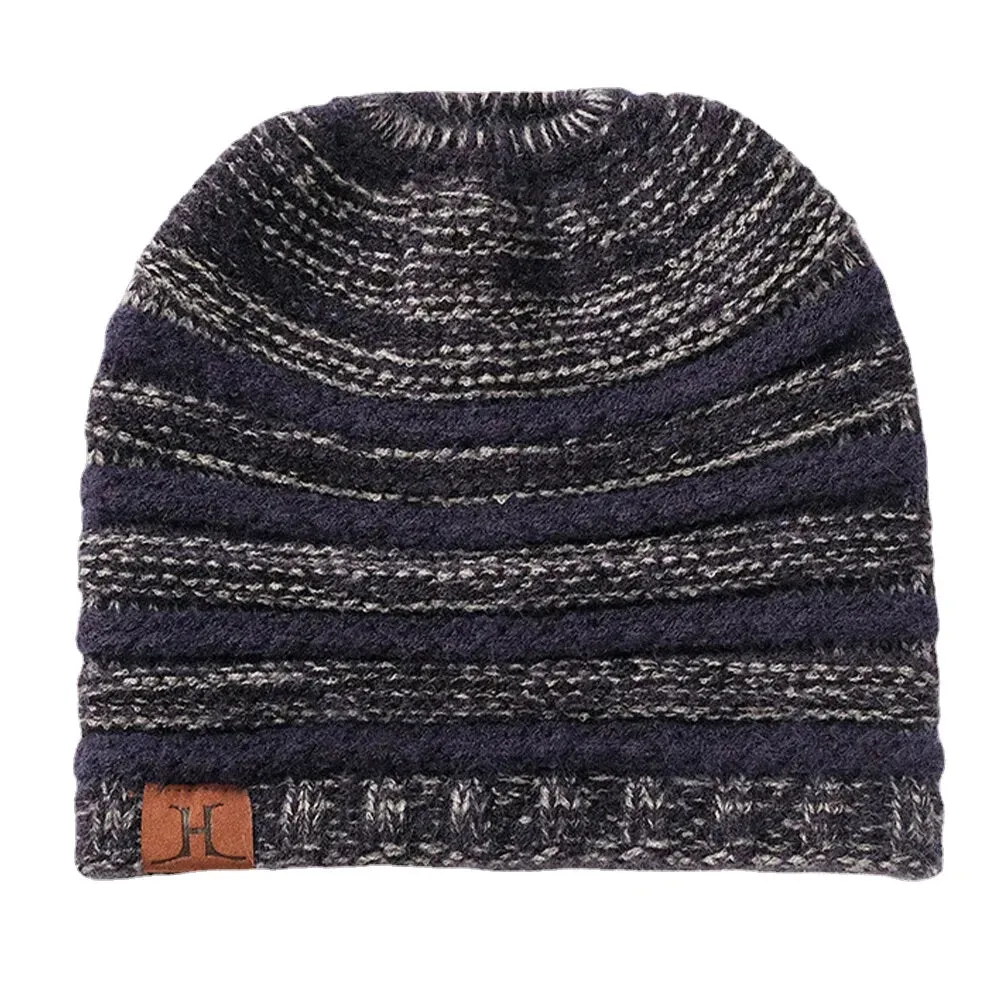 Unisex Wool Stripe Pattern Keep Warm Empty Top Ear Protection Knitted Hat