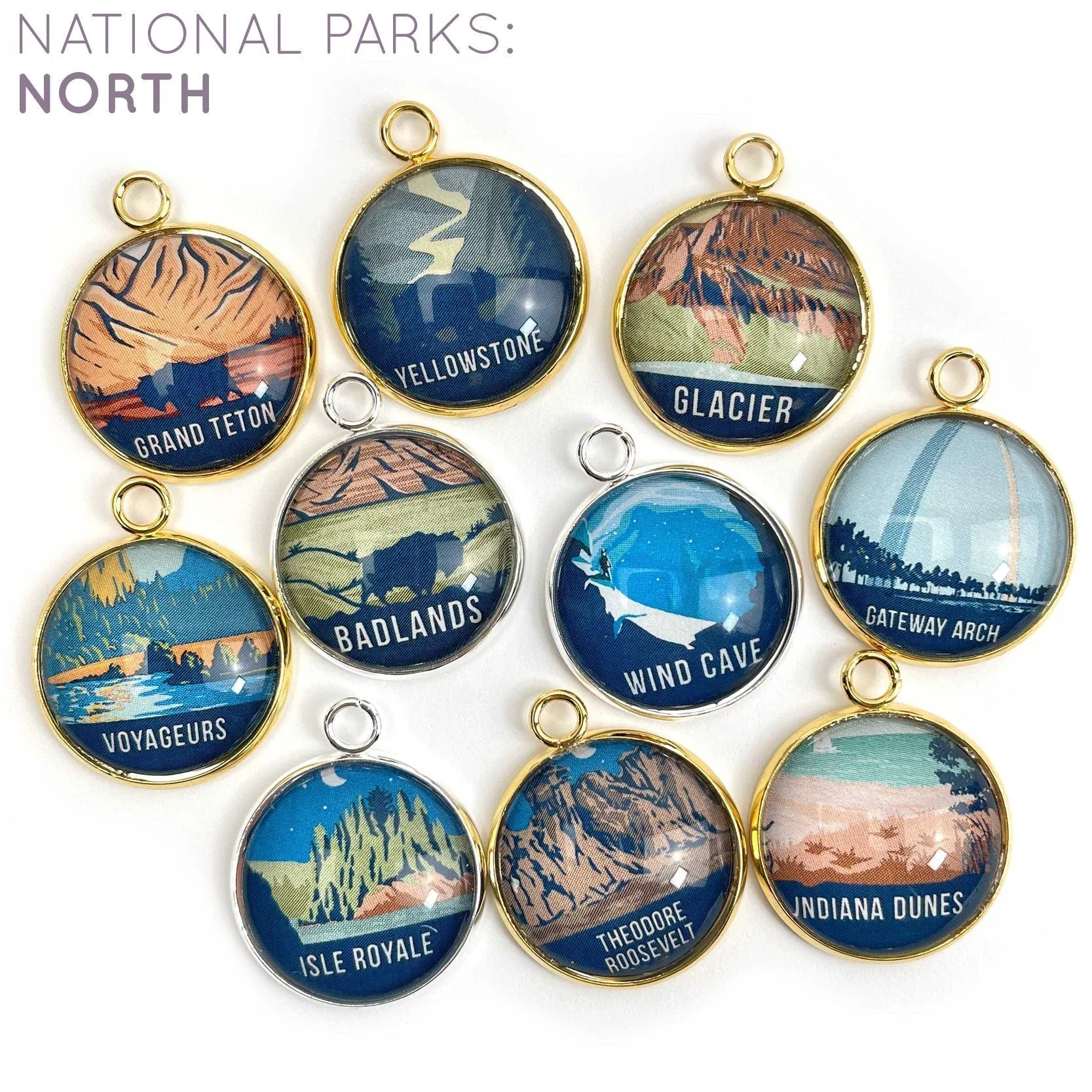 U.S. National Parks Wood Bead Stretch Bracelet with Glass Charm – Choose from 63 Parks!