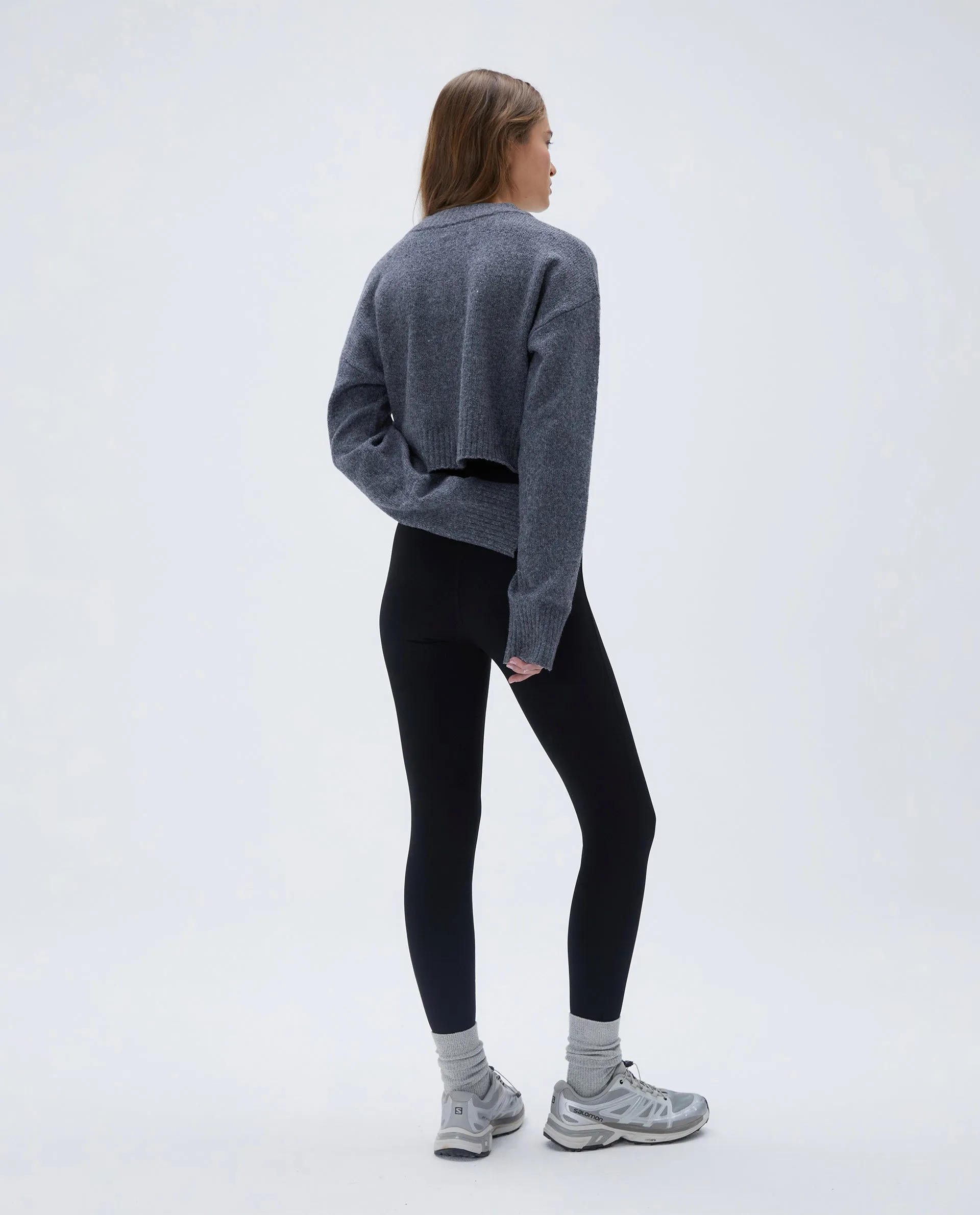 V Neck Knit Sweatshirt - Dark Grey