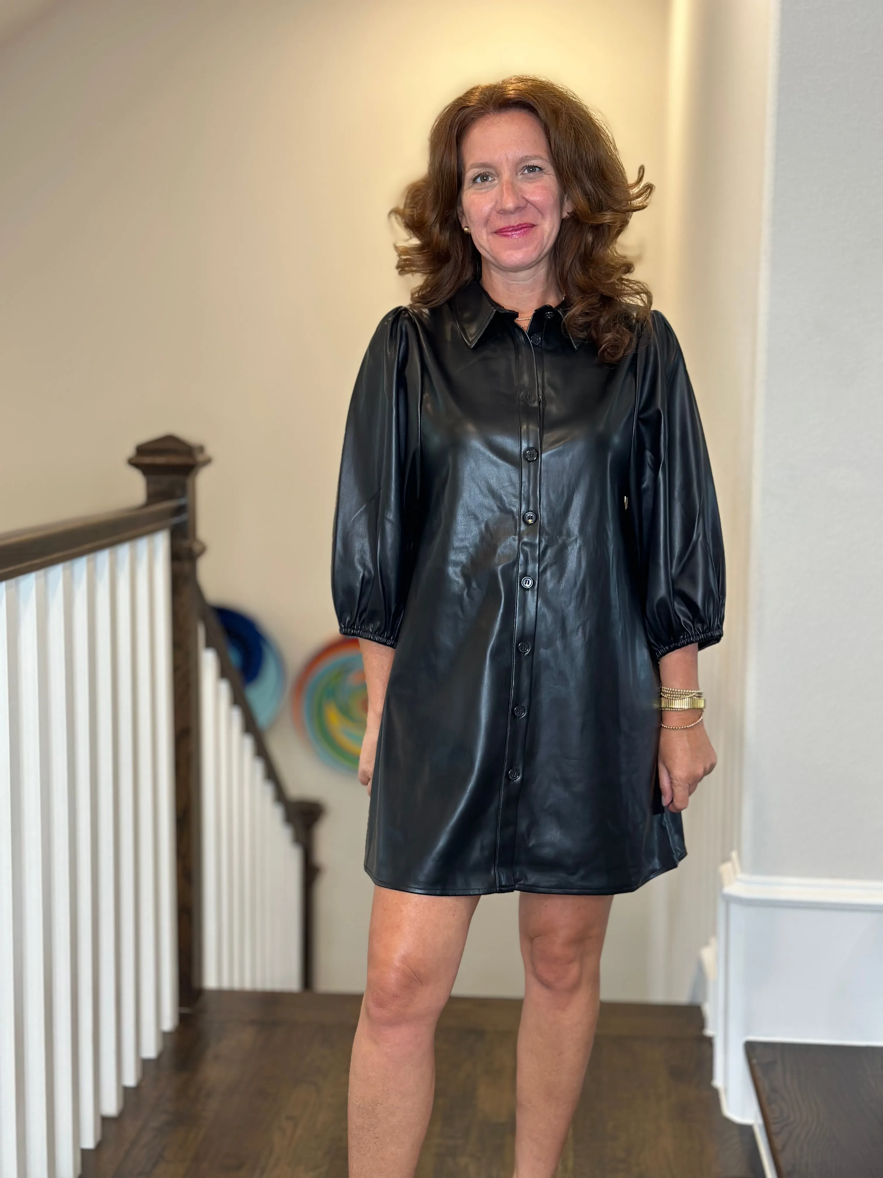 Vegan Leather Tunic Dress in Black