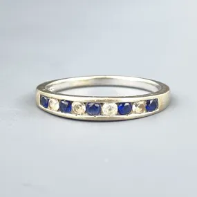 Vintage 10K White Gold Blue White Topaz Half Eternity Band Ring, Sz 8 1/4