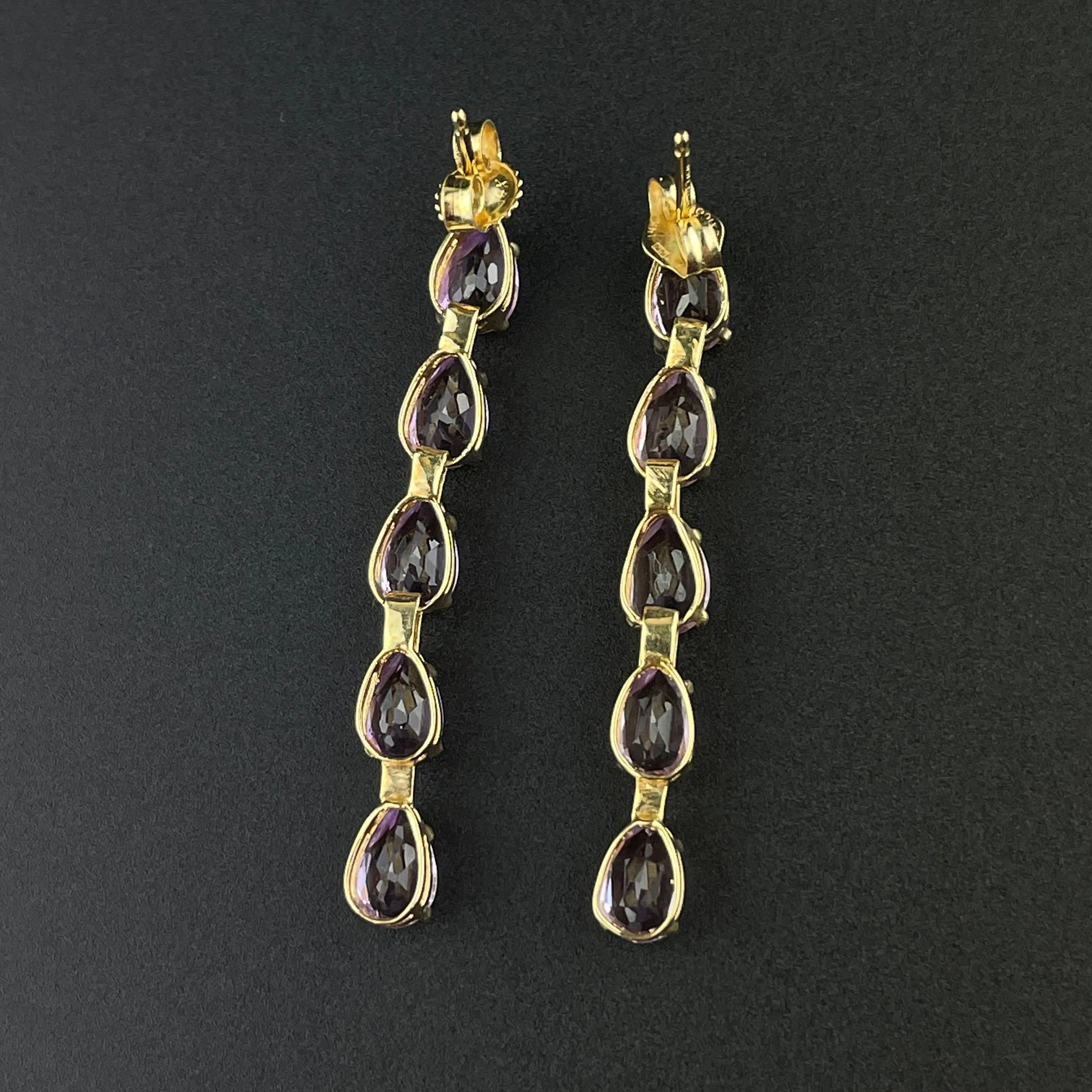 Vintage 14K Gold Five Stone Amethyst Stud Dangle Earrings