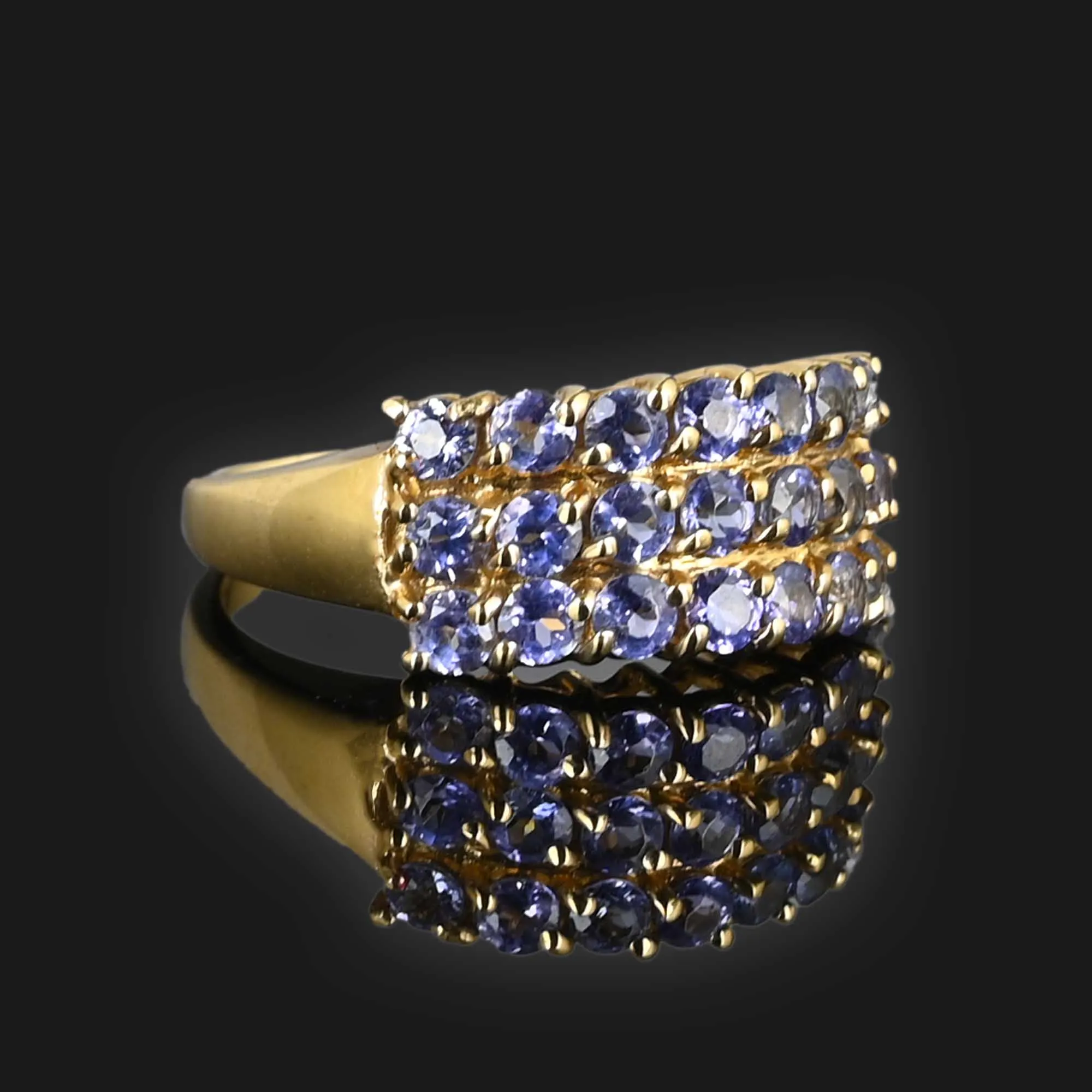 Vintage 14K Gold Three Row Tanzanite Ring