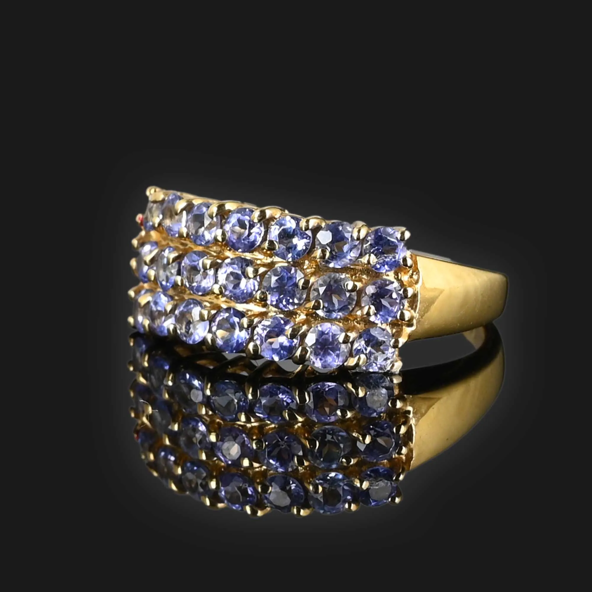 Vintage 14K Gold Three Row Tanzanite Ring