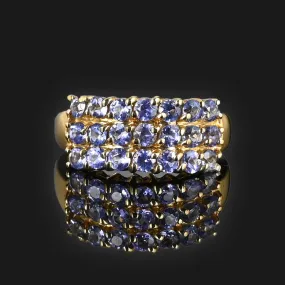 Vintage 14K Gold Three Row Tanzanite Ring