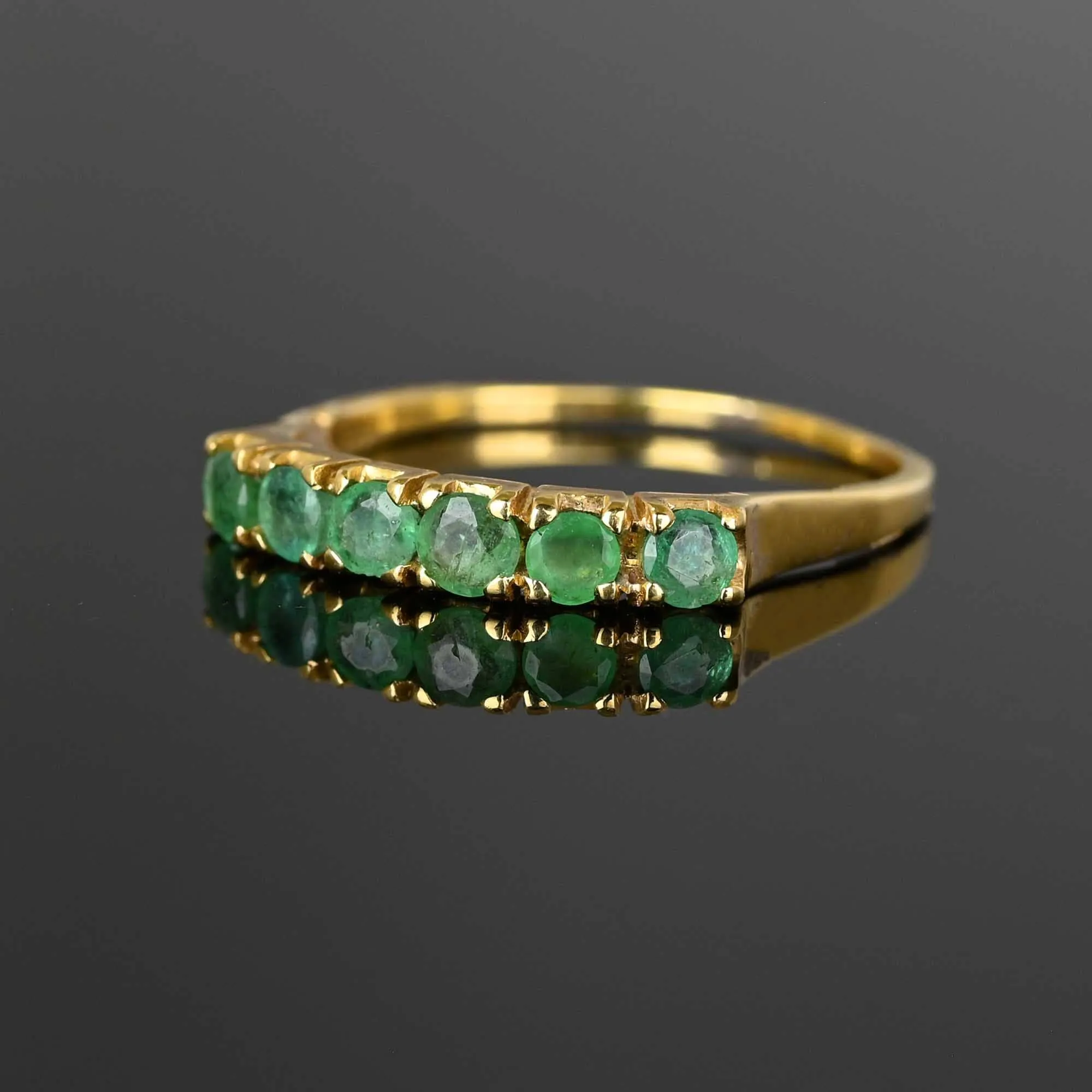 Vintage 6 Stone Emerald Half Eternity Ring in 14K Gold