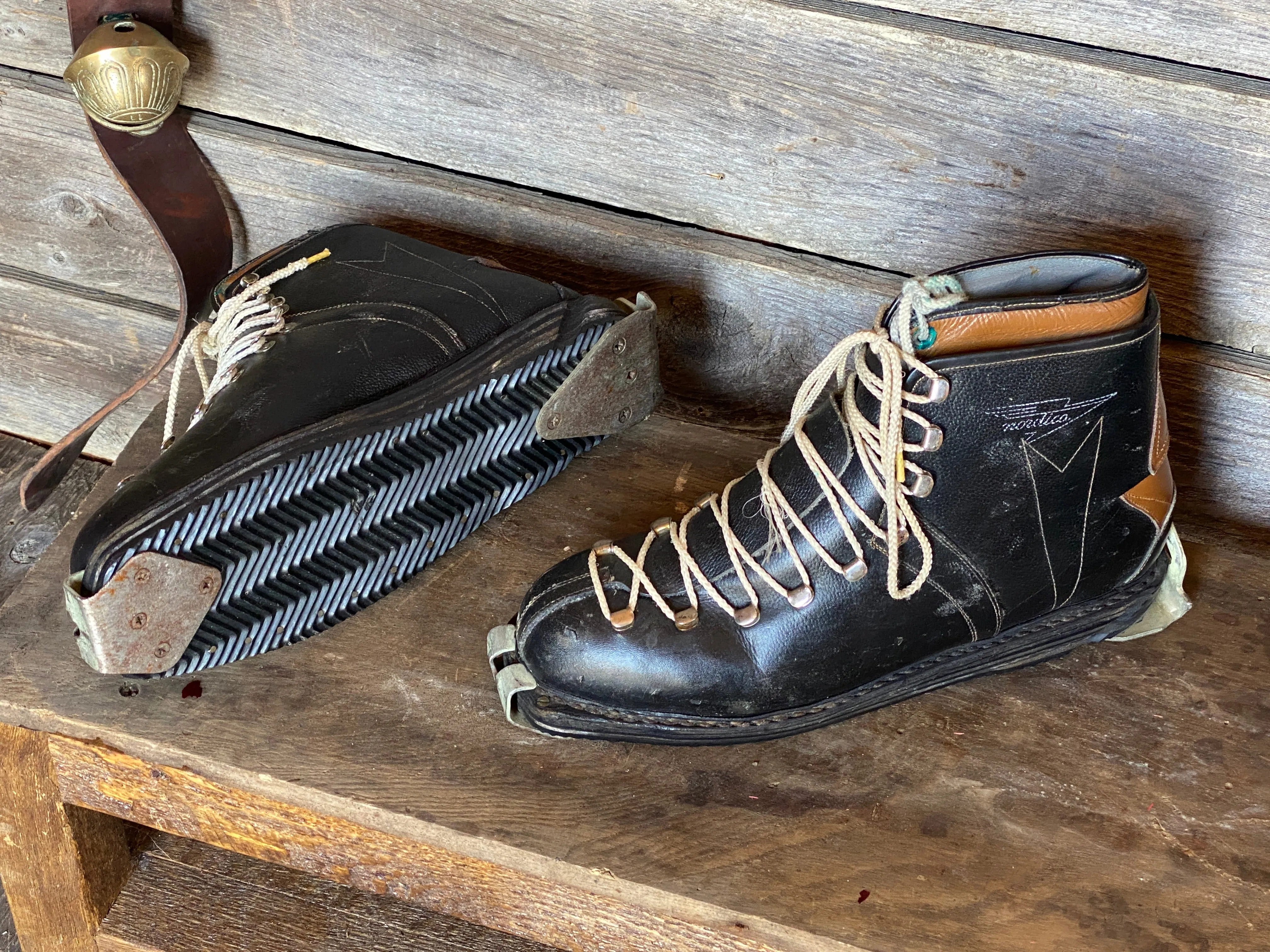 Vintage Nordica two-tone leather (black/tan) Ski Boots