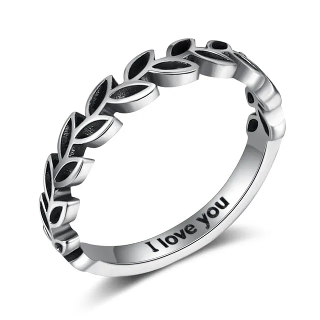 Vintage Style Customized Inside Engraved Rings for Women Personalized Stainless Steel Female Leaf Ring Custom Gifts