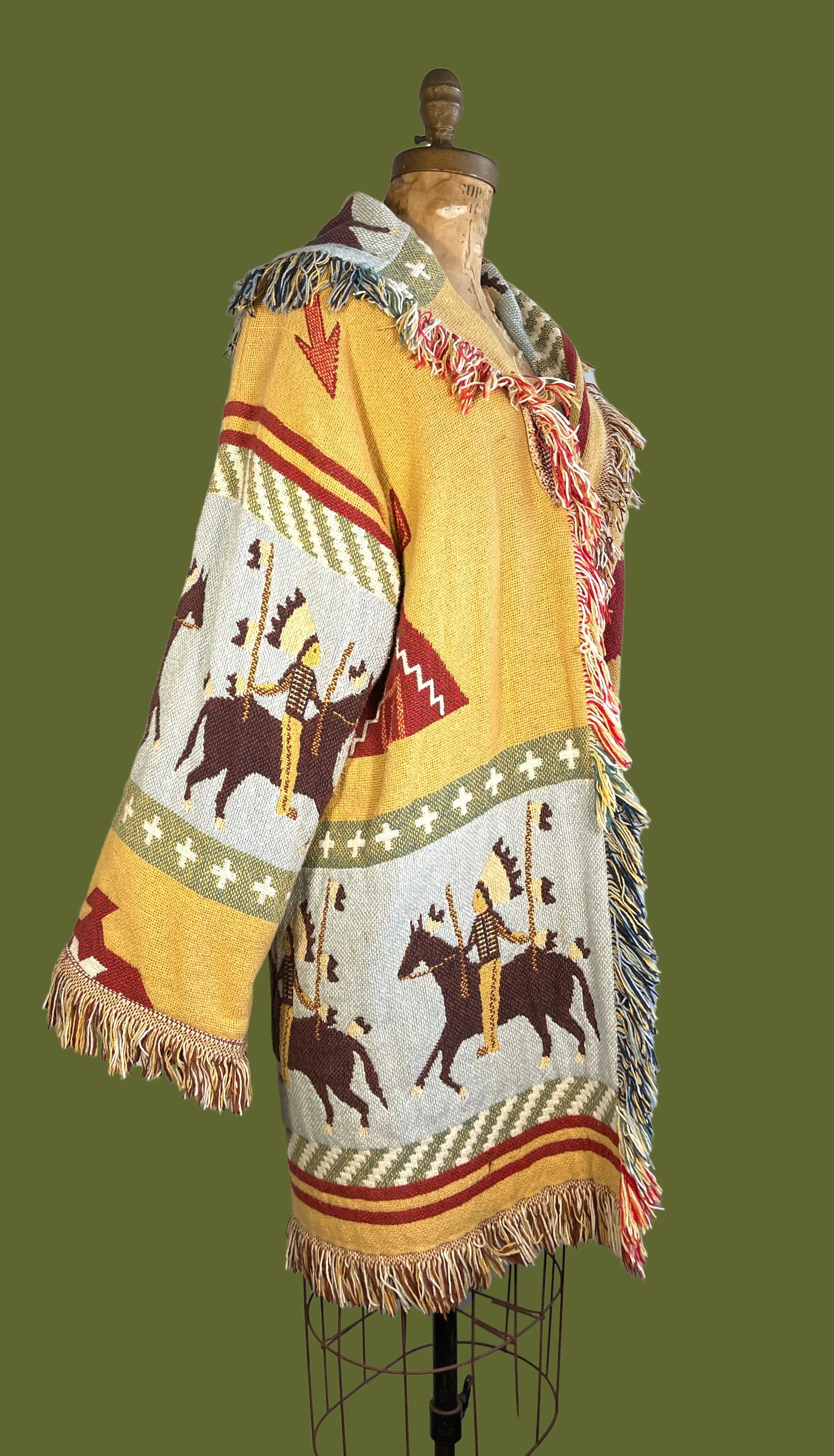 WESTWORLD 80s Southwestern  Fringed Blanket Coat  Open Size