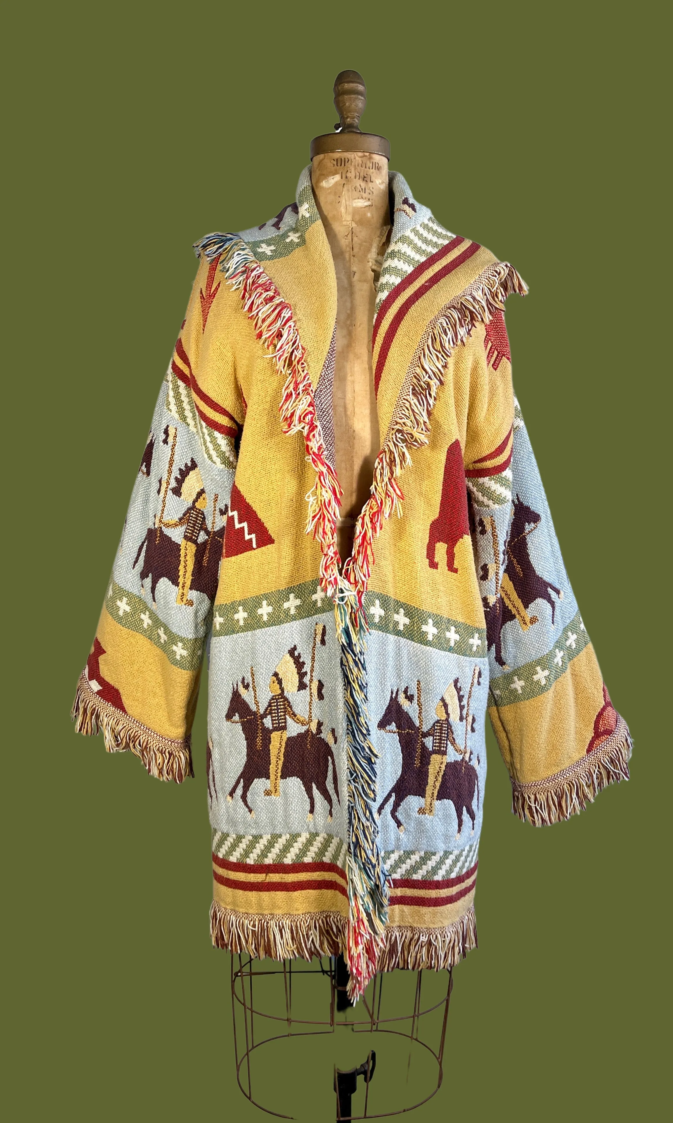 WESTWORLD 80s Southwestern  Fringed Blanket Coat  Open Size