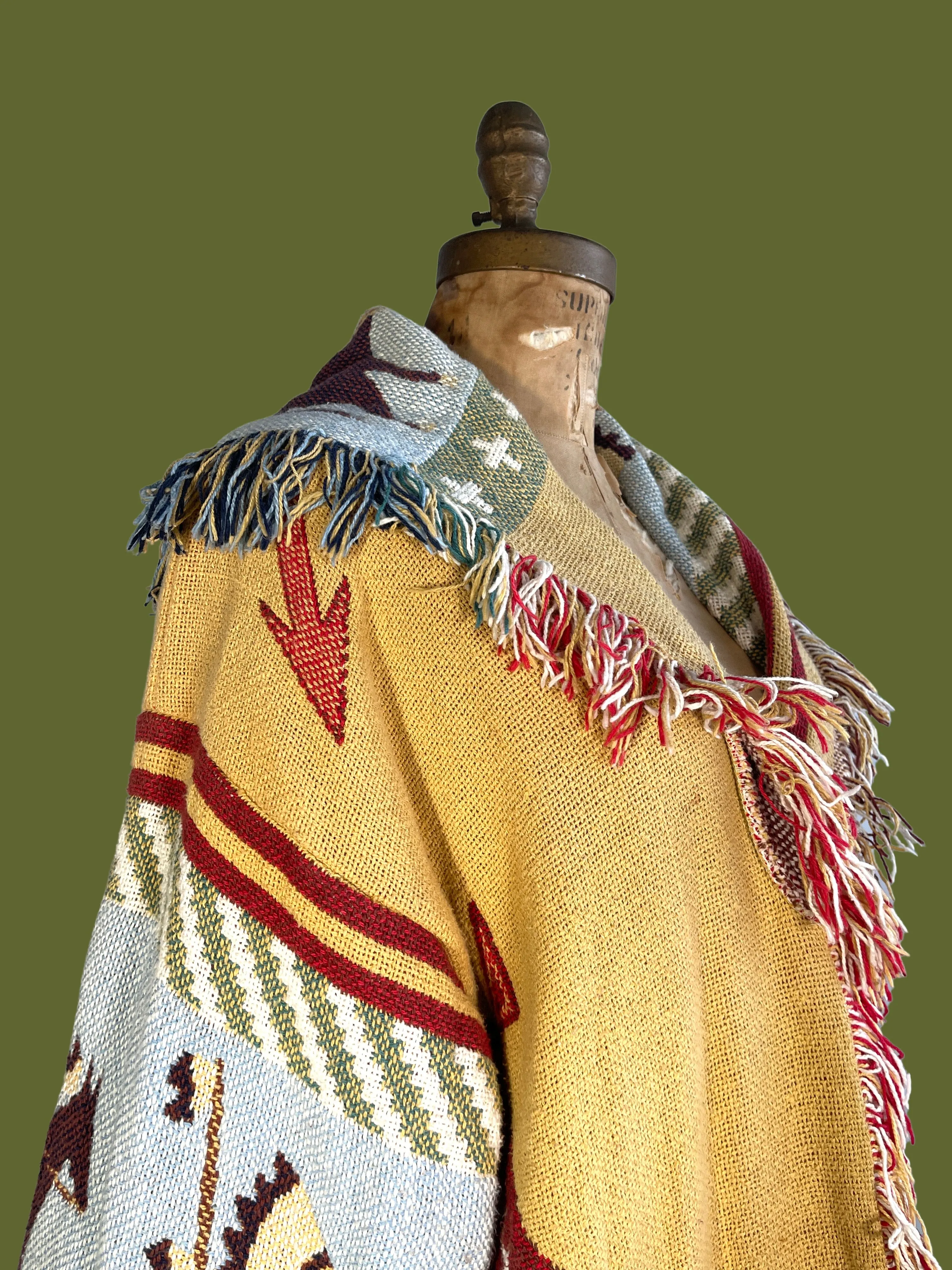 WESTWORLD 80s Southwestern  Fringed Blanket Coat  Open Size