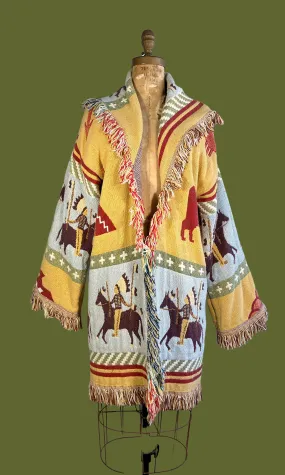 WESTWORLD 80s Southwestern  Fringed Blanket Coat  Open Size